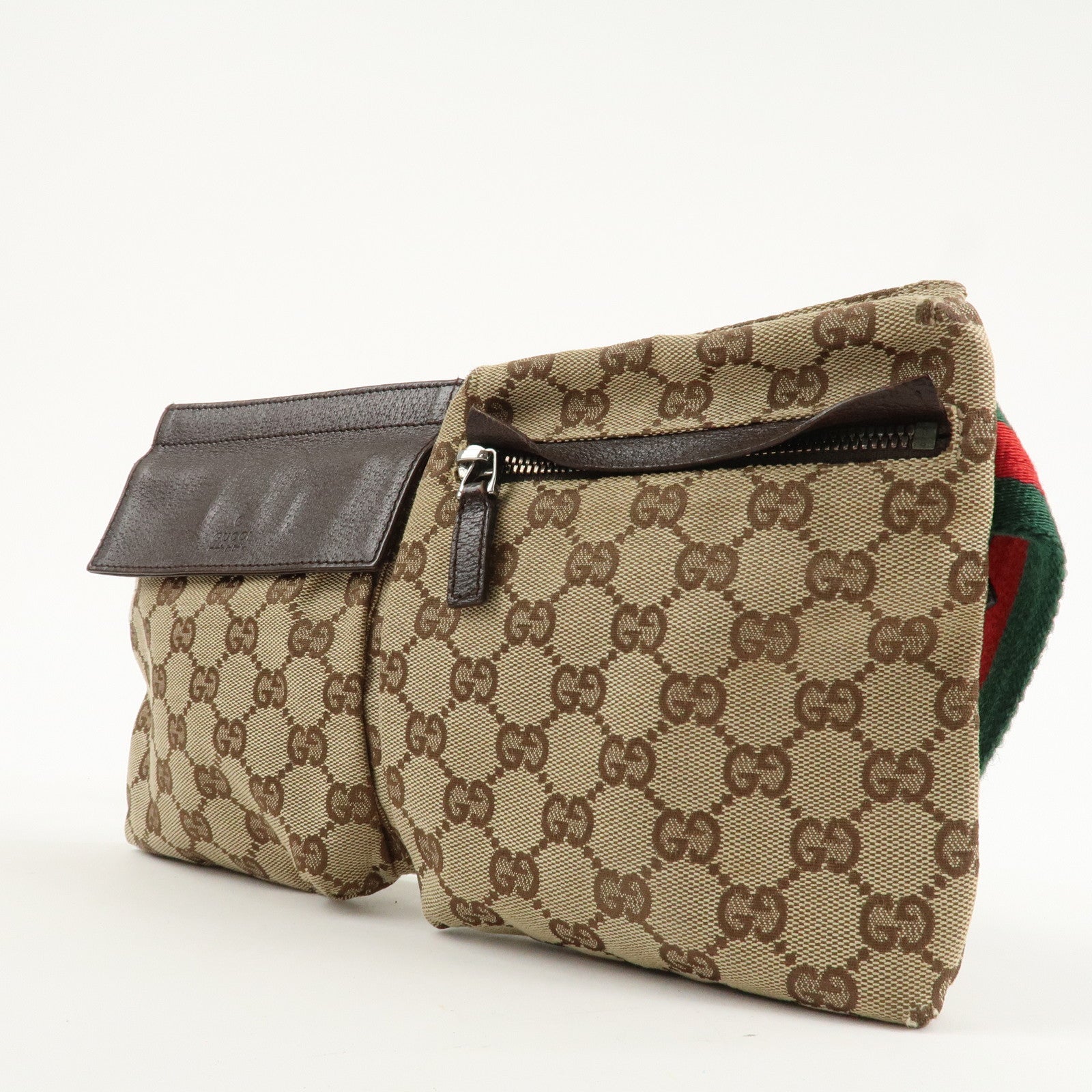 GUCCI GG Canvas Leather Waist Bag Crossbody Bag Beige Brown 28566 Used