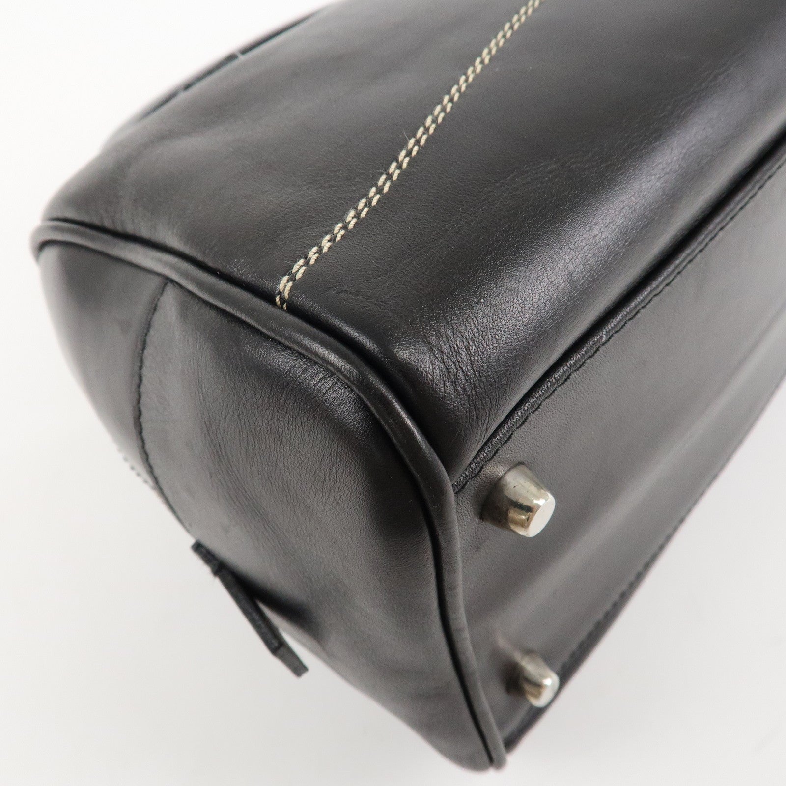 PRADA Leather Mini Boston Bag Hand Bag Black Used