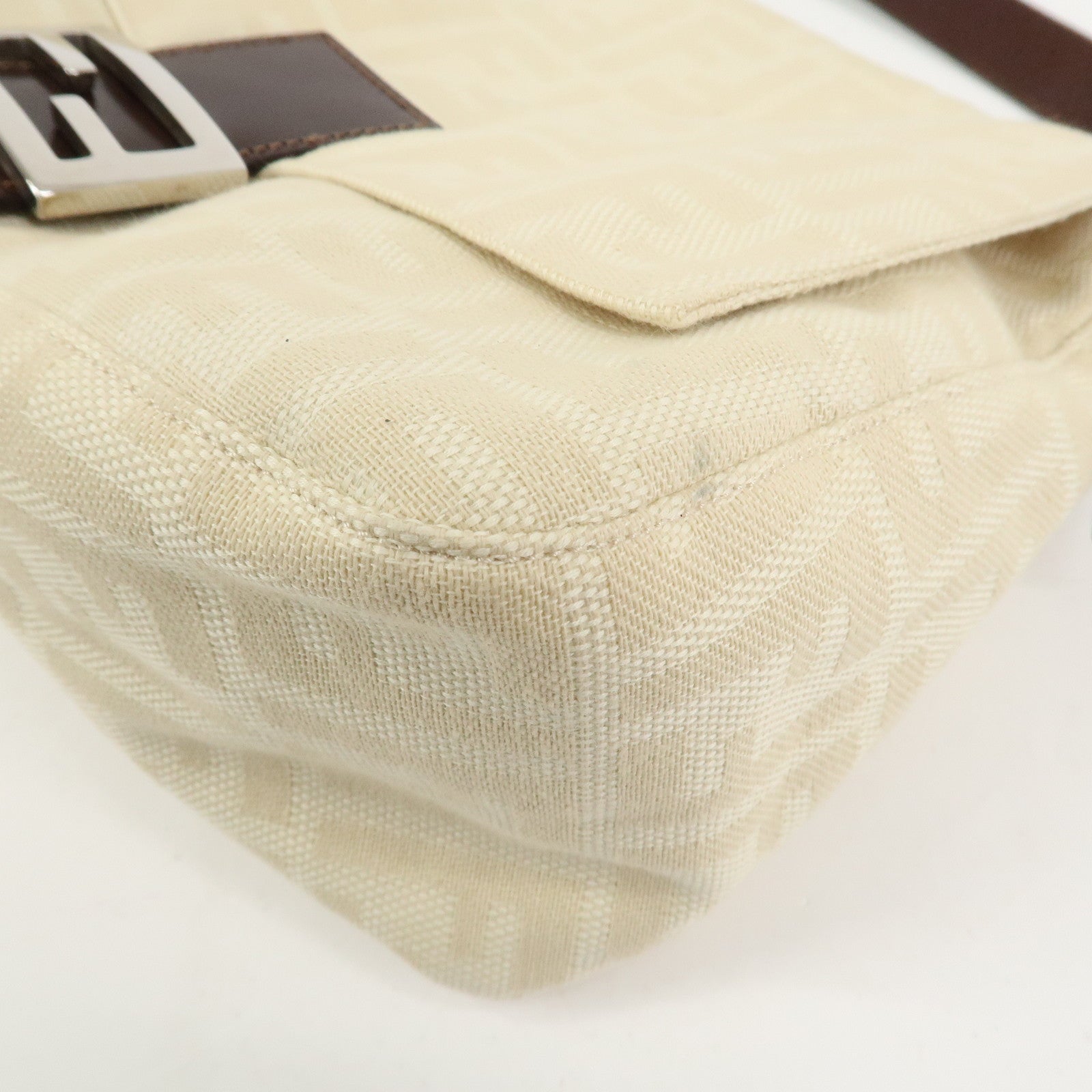 FENDI Mamma Baguette Canvas Leather Shoulder Bag Ivory 26325
