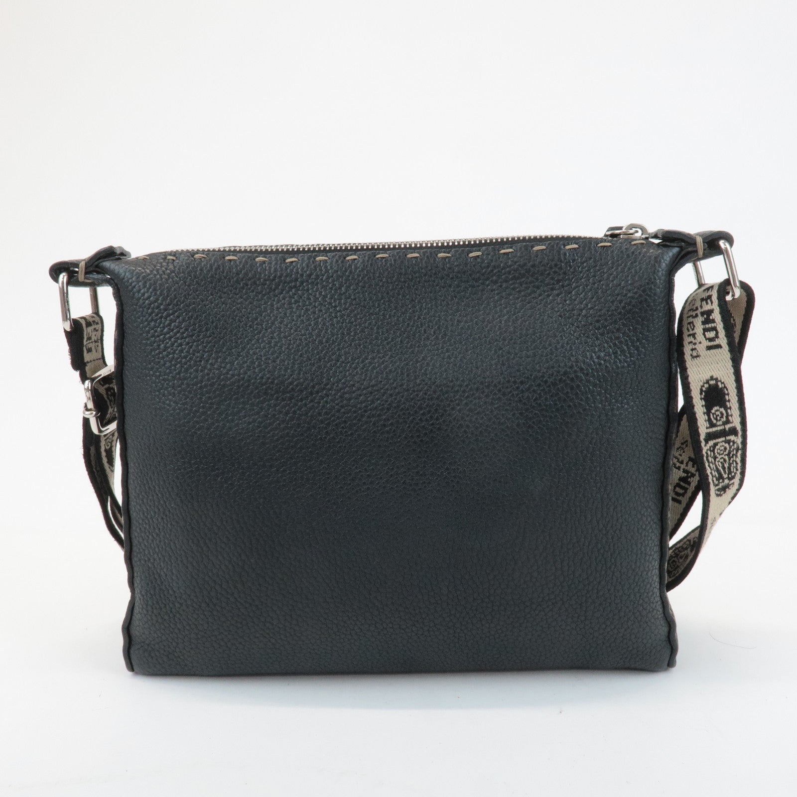 FENDI Selleria Leather Shoulder Bag Crossbody Bag Black 8BT092 Used
