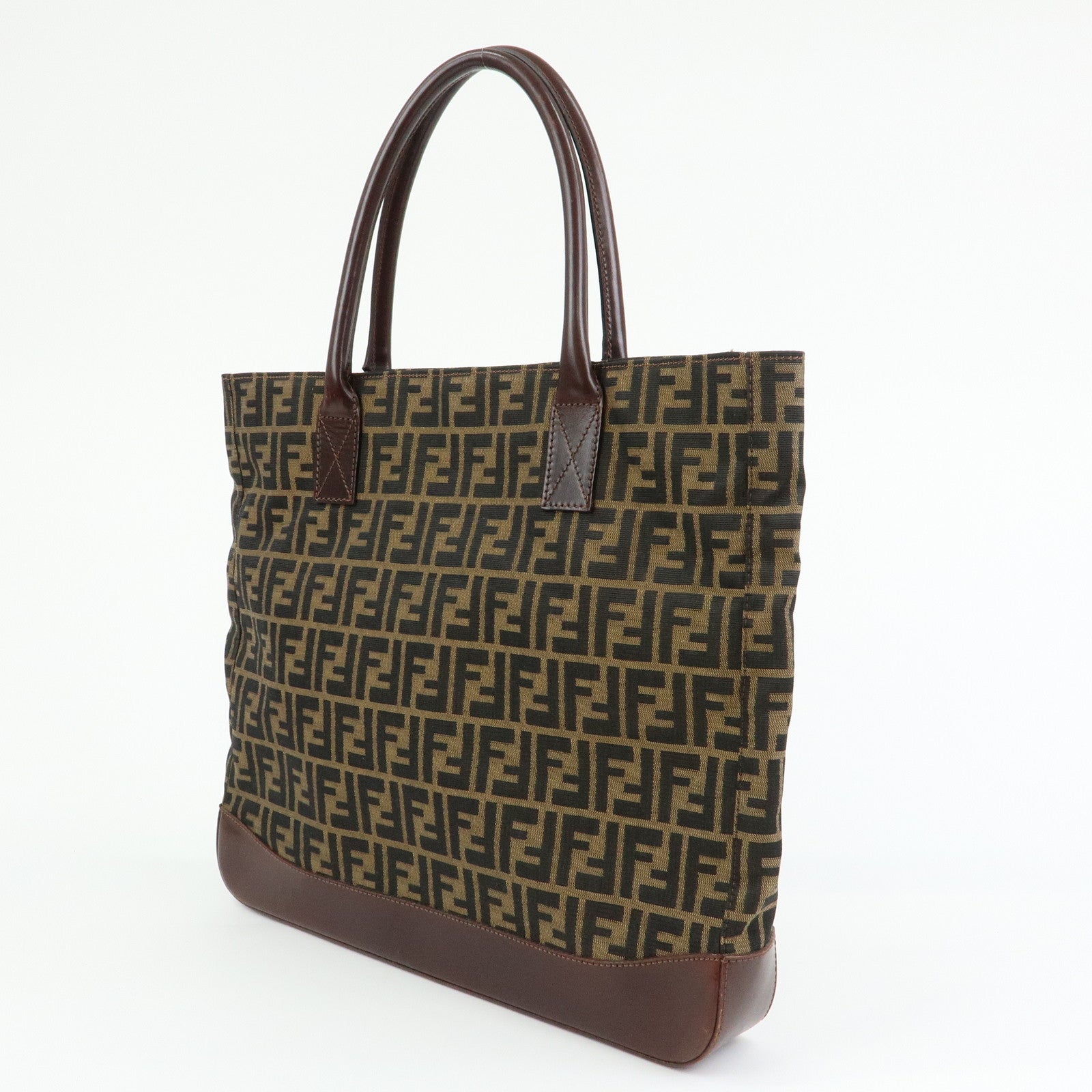 FENDI Zucca Canvas Leather Tote Bag Shoulder Bag Brown 16329