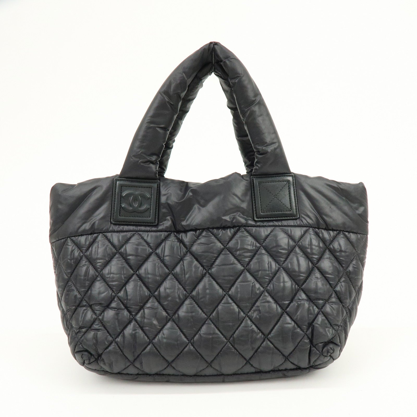 CHANEL COCO Cocoon PM Nylon Leather Tote Bag Hand Bag Black A48610