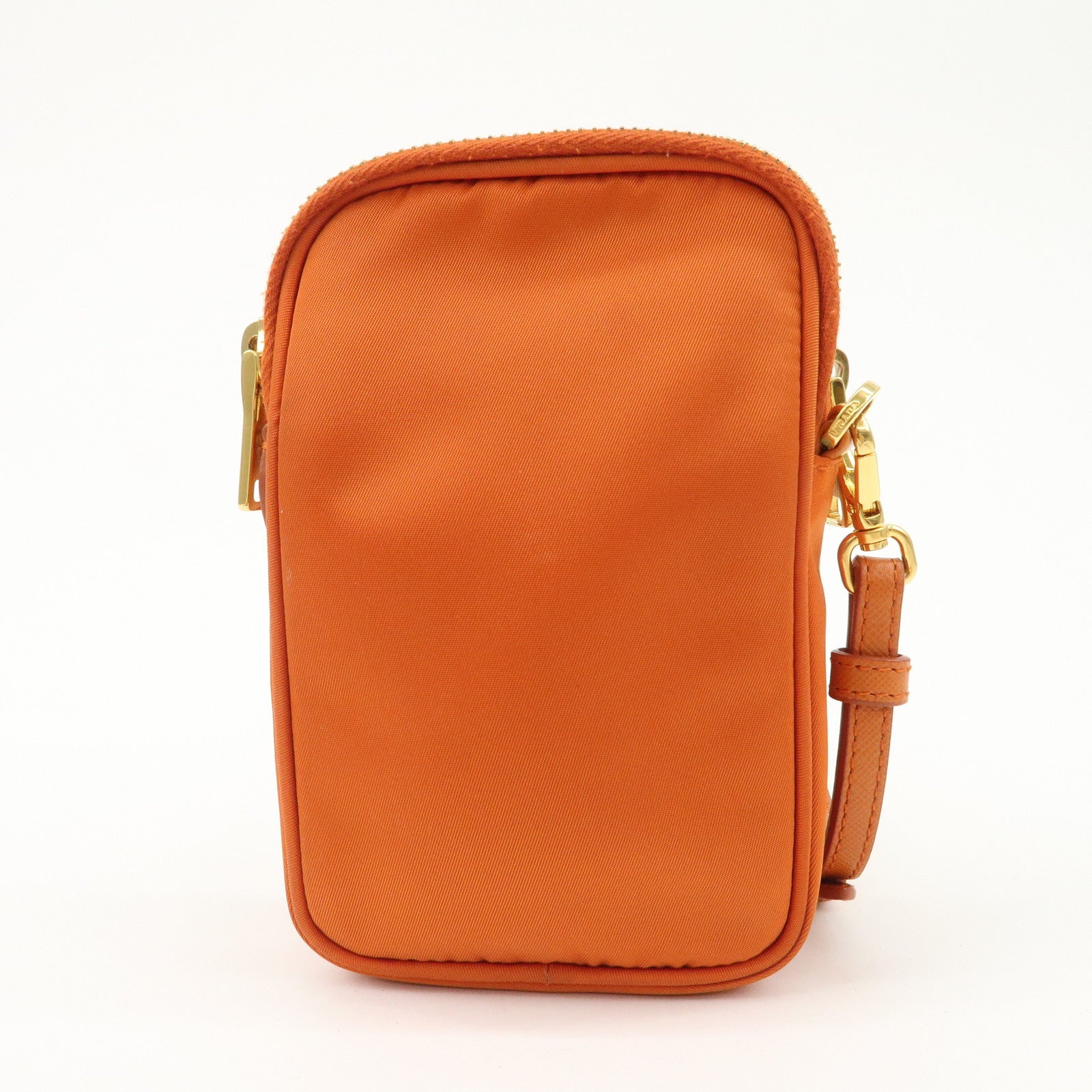 PRADA Triangle Logo Leather Nylon Smartphone Case Orange 2ZT012 Used