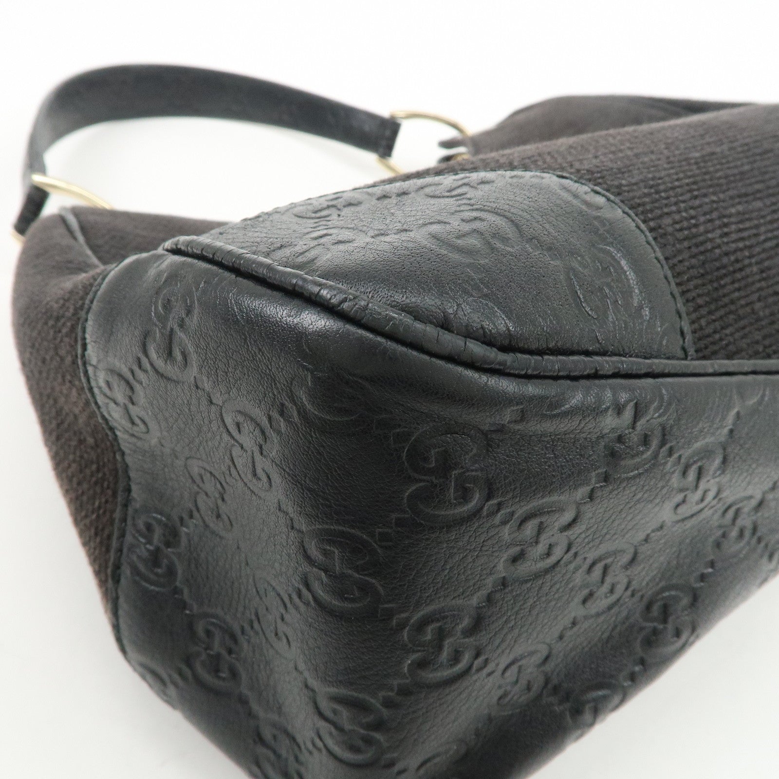 GUCCI Guccissima Leather Canvas Shoulder Bag Hand Bag Brown 257265