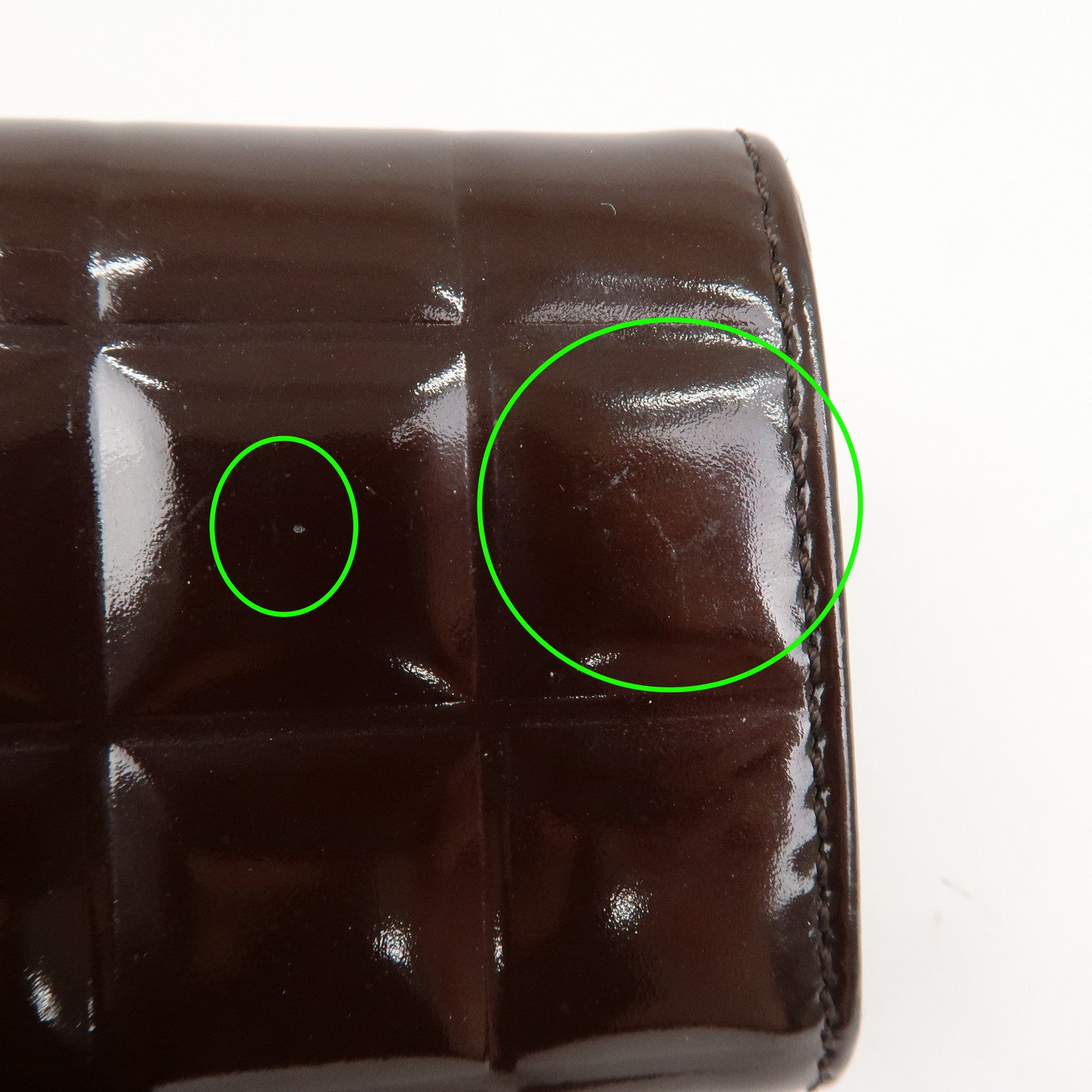 CHANEL Chocolate Bar Patent Leather Coin Case Coin Purse Brown