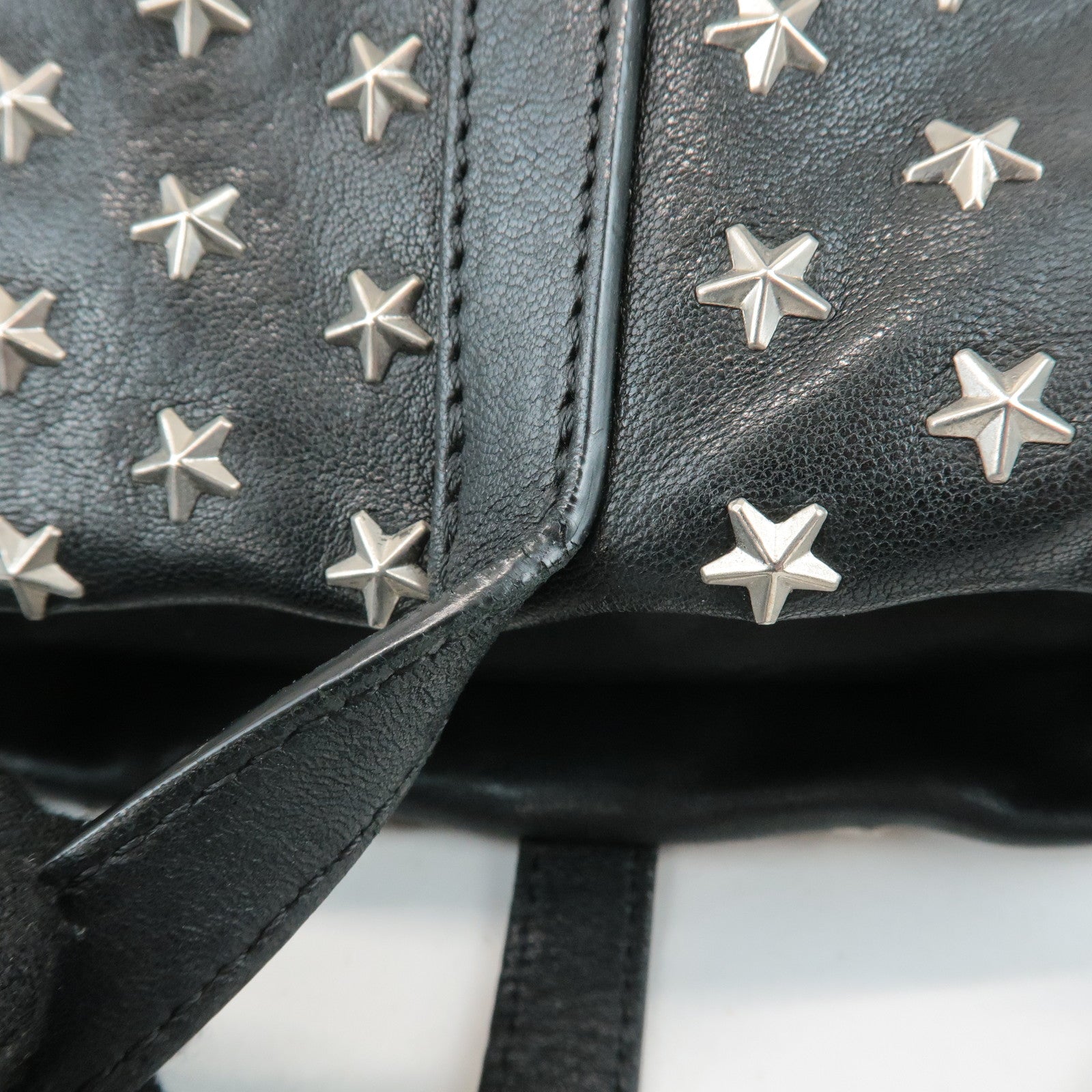 JIMMY CHOO Leather Star Studs Tote Bag Hand Bag Black Silver HDW Used
