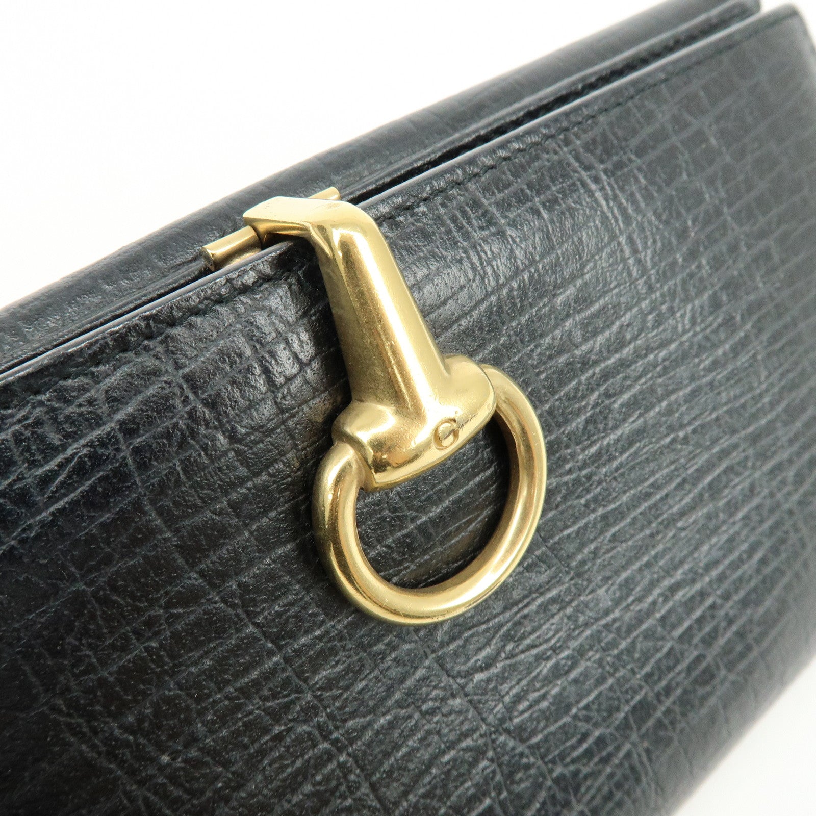 GUCCI Horsebit 1955 Embossed Leather Long Wallet Black 101602