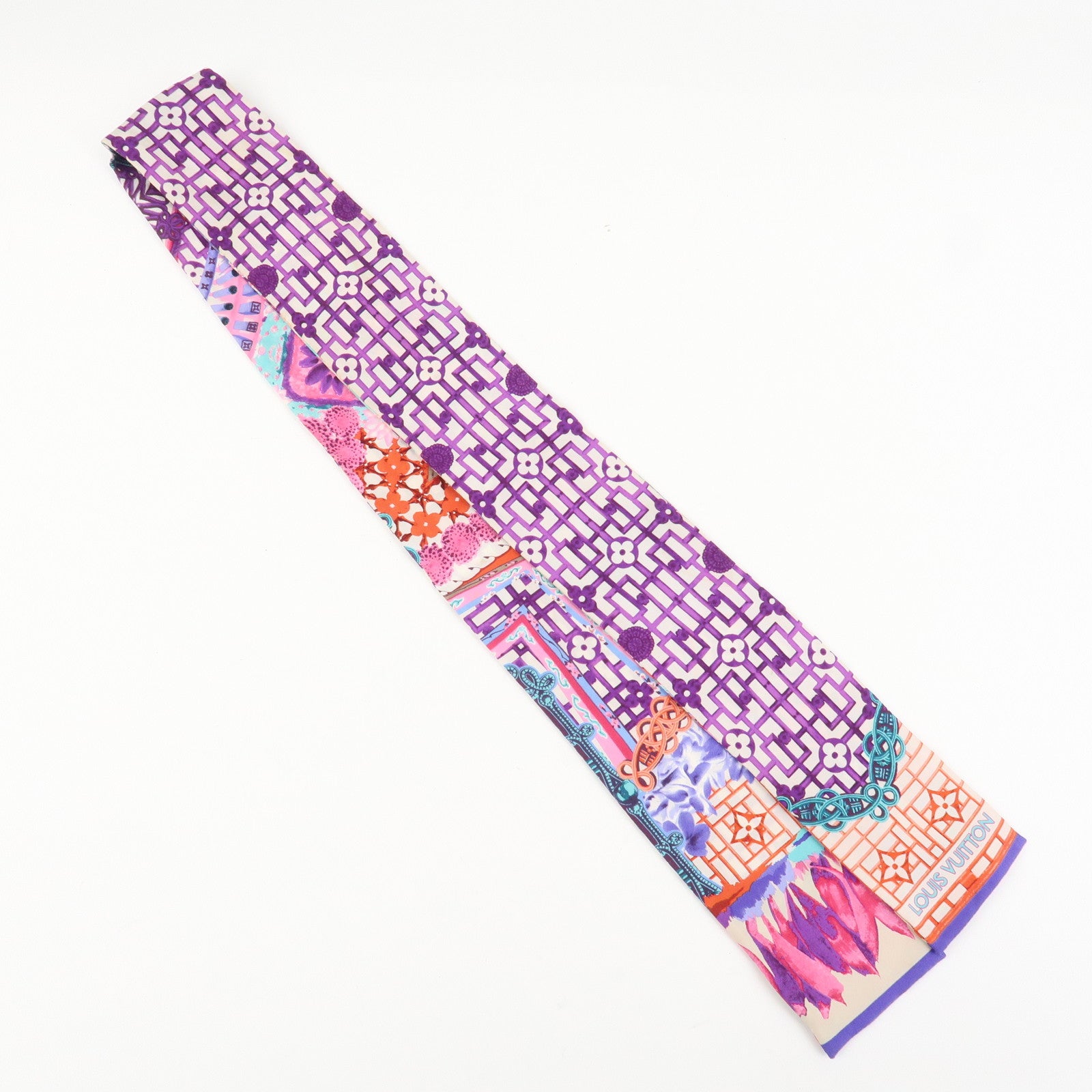 Louis Vuitton 100% Silk Bandeau Multicolor Purple Scarf Used