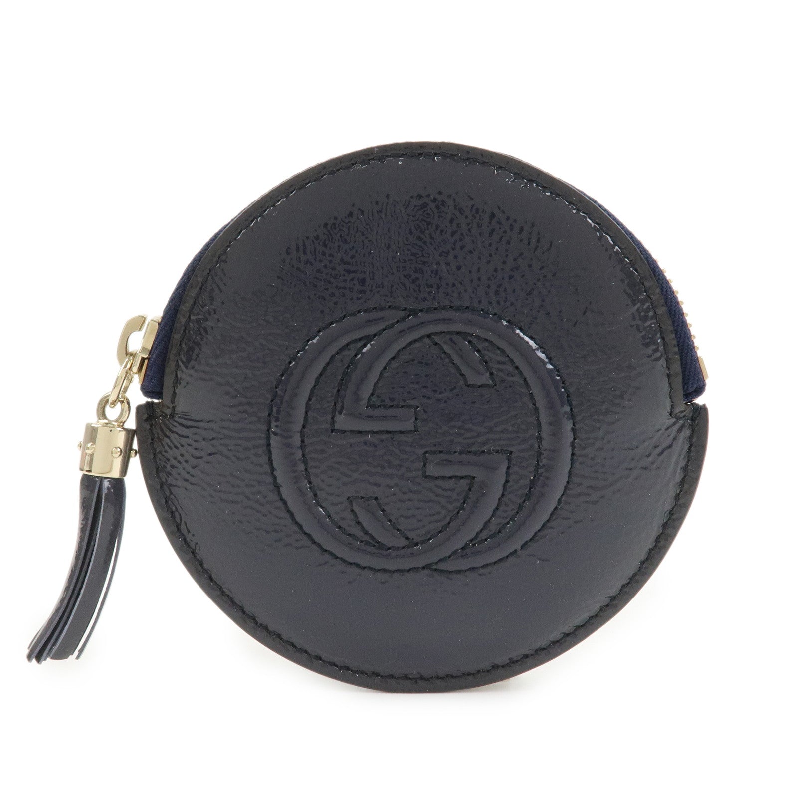 GUCCI Interlocking G Patent Leather Coin Case Navy 337946
