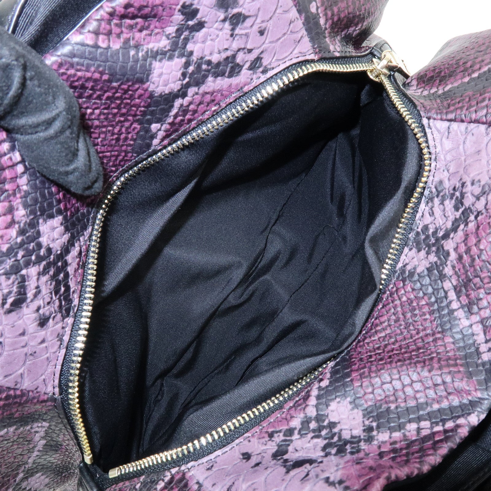 COACH Embossed Leather Python Print Shoulder Bag Purple Black