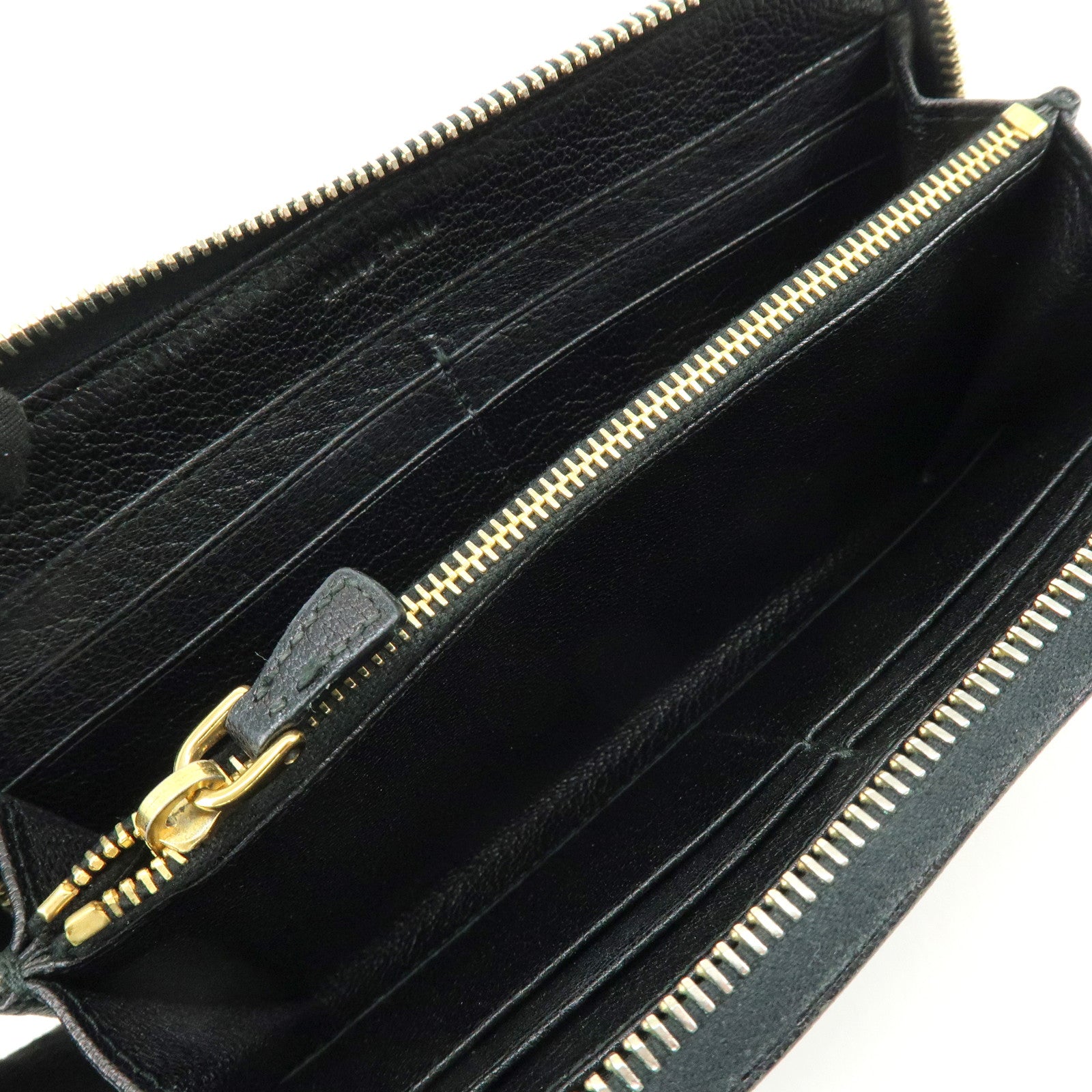 MIU MIU Logo Leather Studs Zippy Long Wallet Black 5M0506