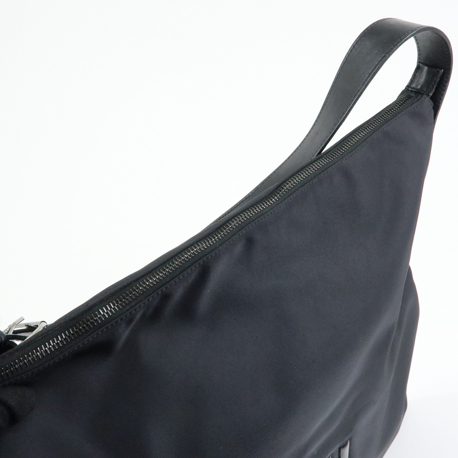 FENDI Logo Nylon Leather Shoulder Bag Hand Bag Black