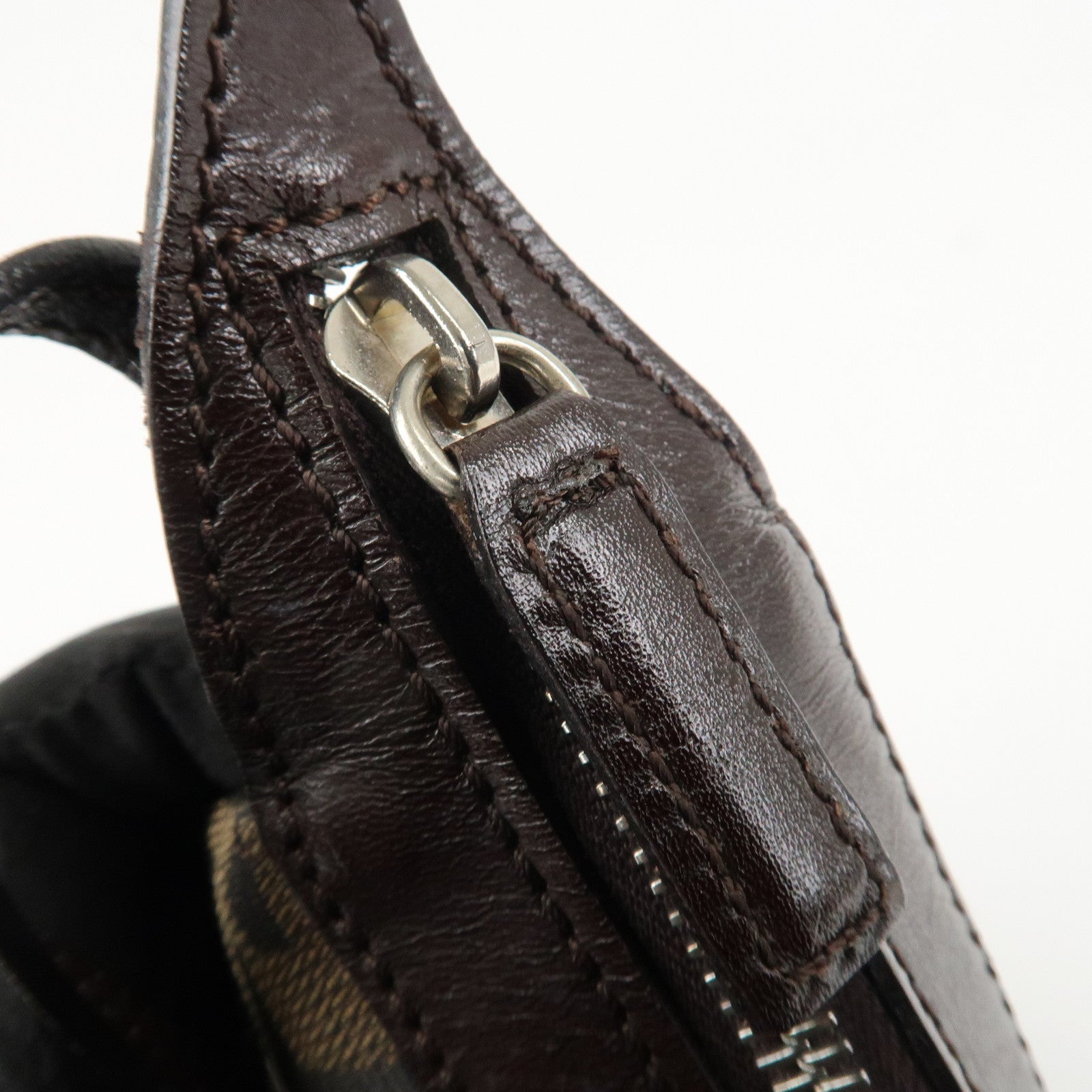 FENDI Zucca Canvas Leather Shoulder Bag Black Brown Silver HDW Used