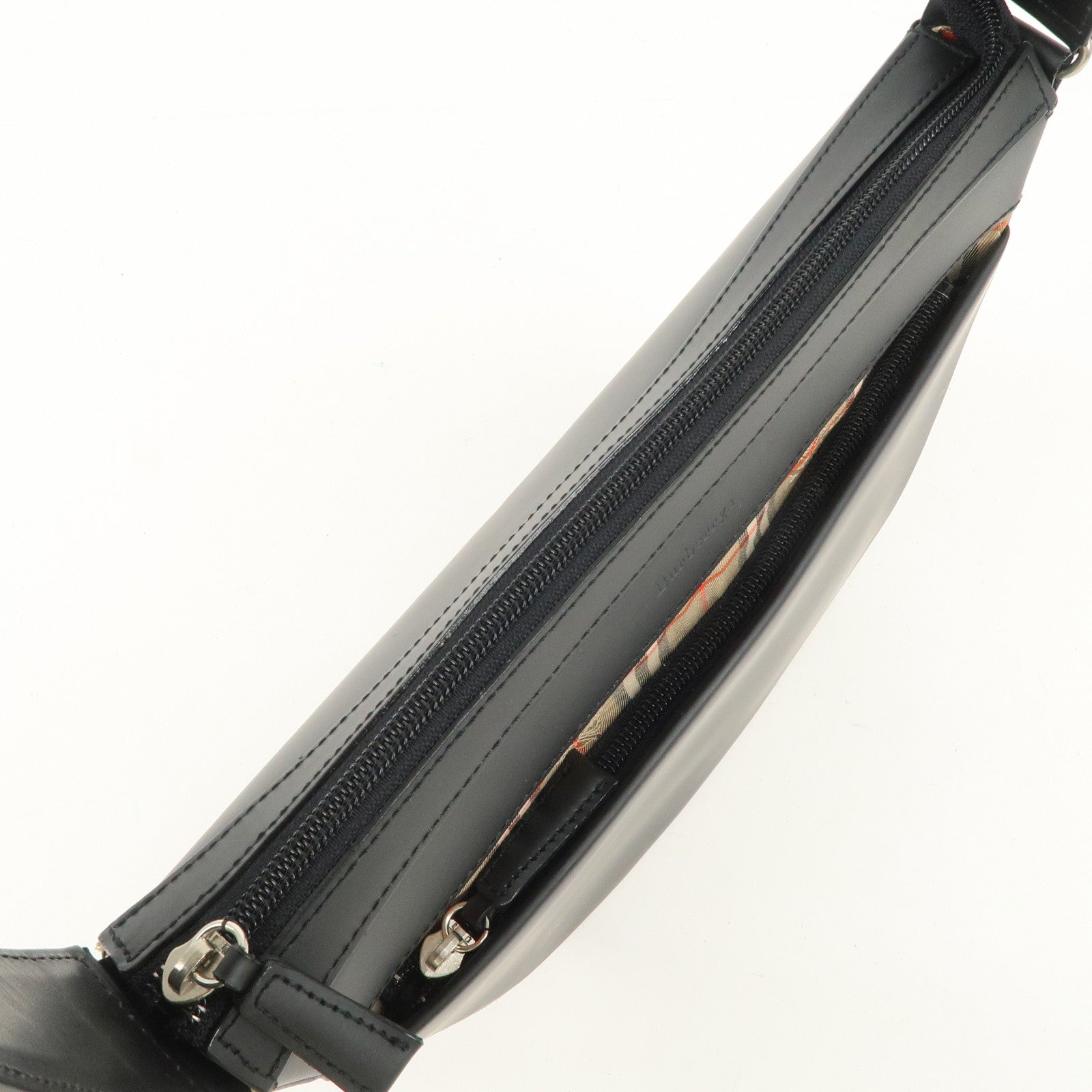 BURBERRY Logo Leather Shoulder Bag Hand Bag Nova Plaid Black Used