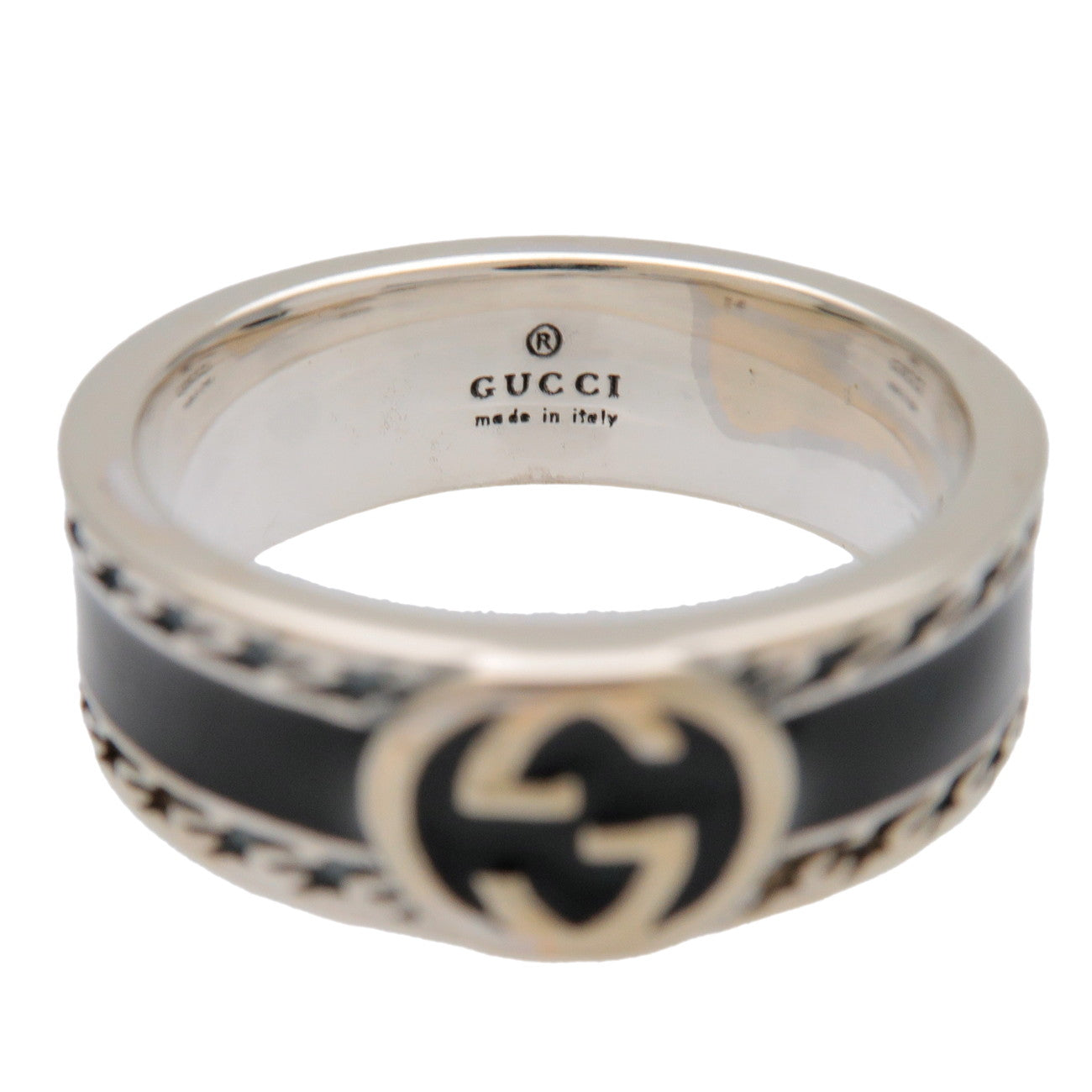 GUCCI Interlocking G Glitter Ring SV925 Enamel Silver #14 645573