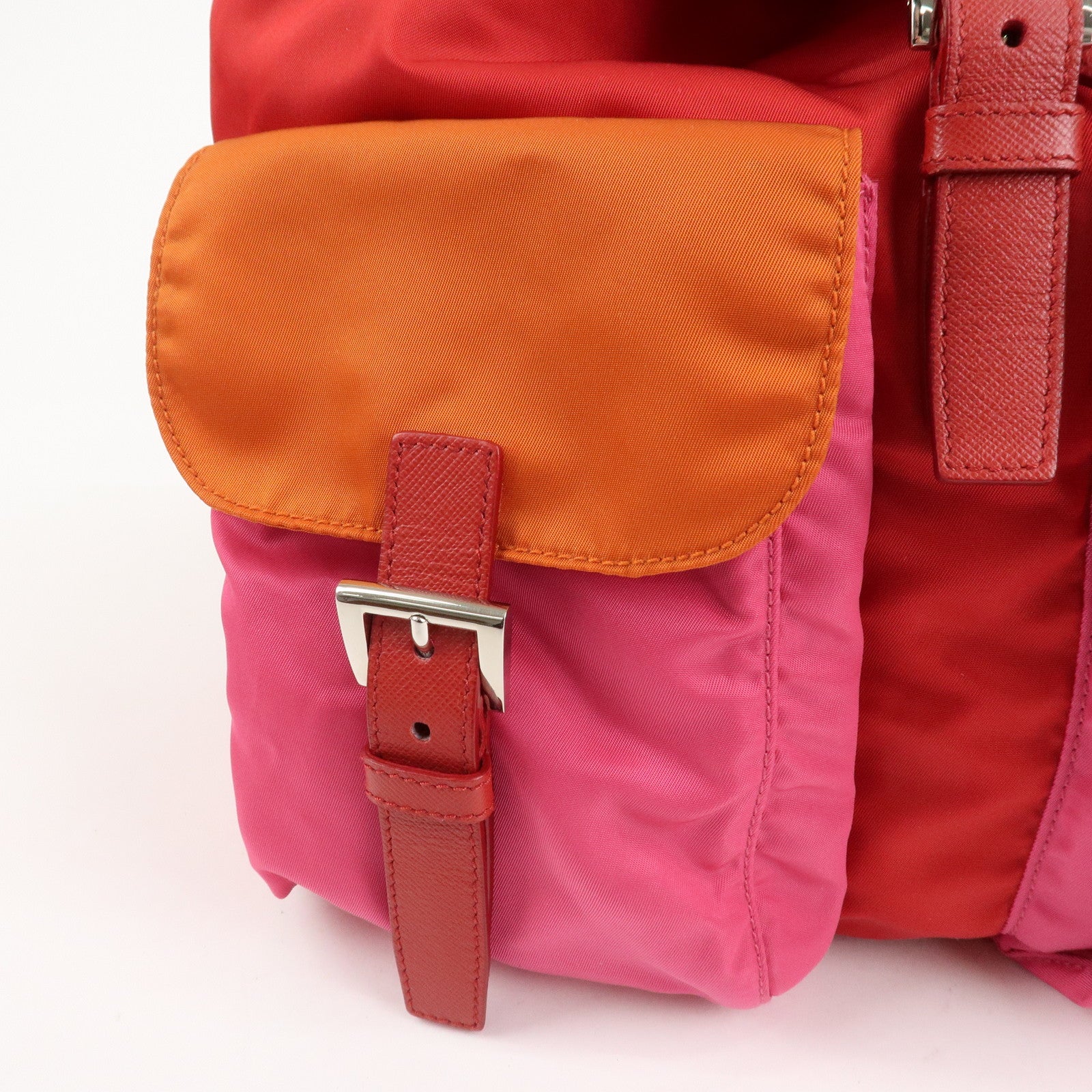 PRADA Triangle Logo Nylon Leather Backpack Ruck Sack Pink B6677 Used