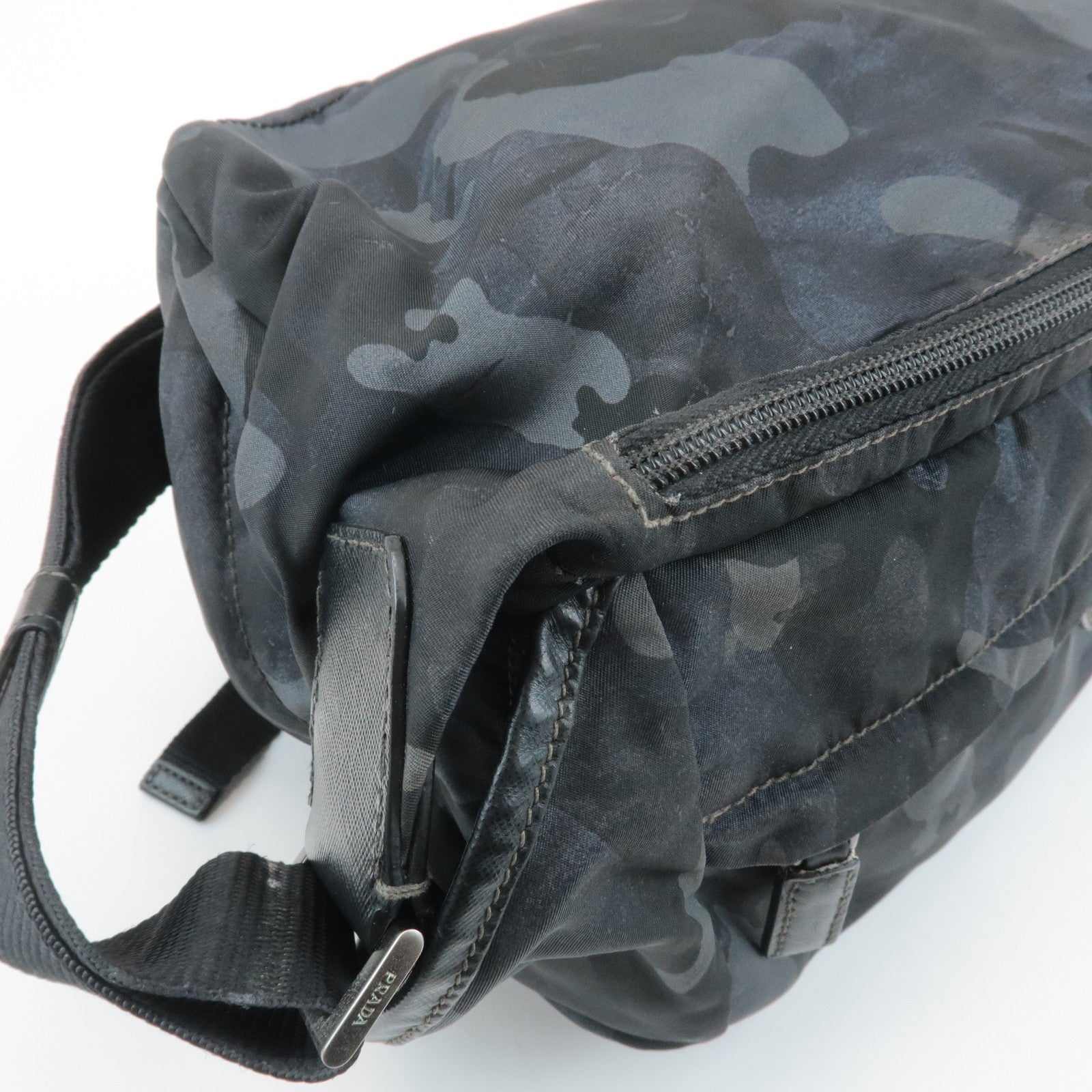 PRADA Triangle Logo Nylon Camouflage Shoulder Bag Black Gray Navy Used