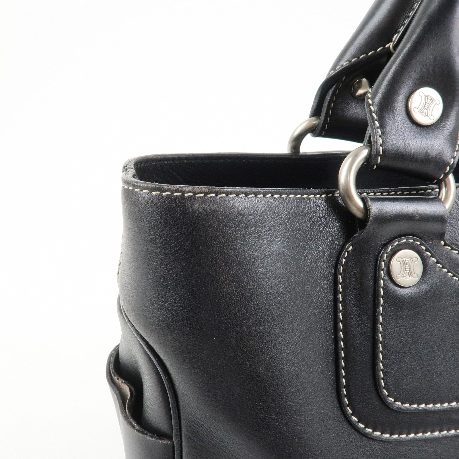 CELINE Leather Boogie Bag Macadam Engraved Hand Bag Tote Bag Black