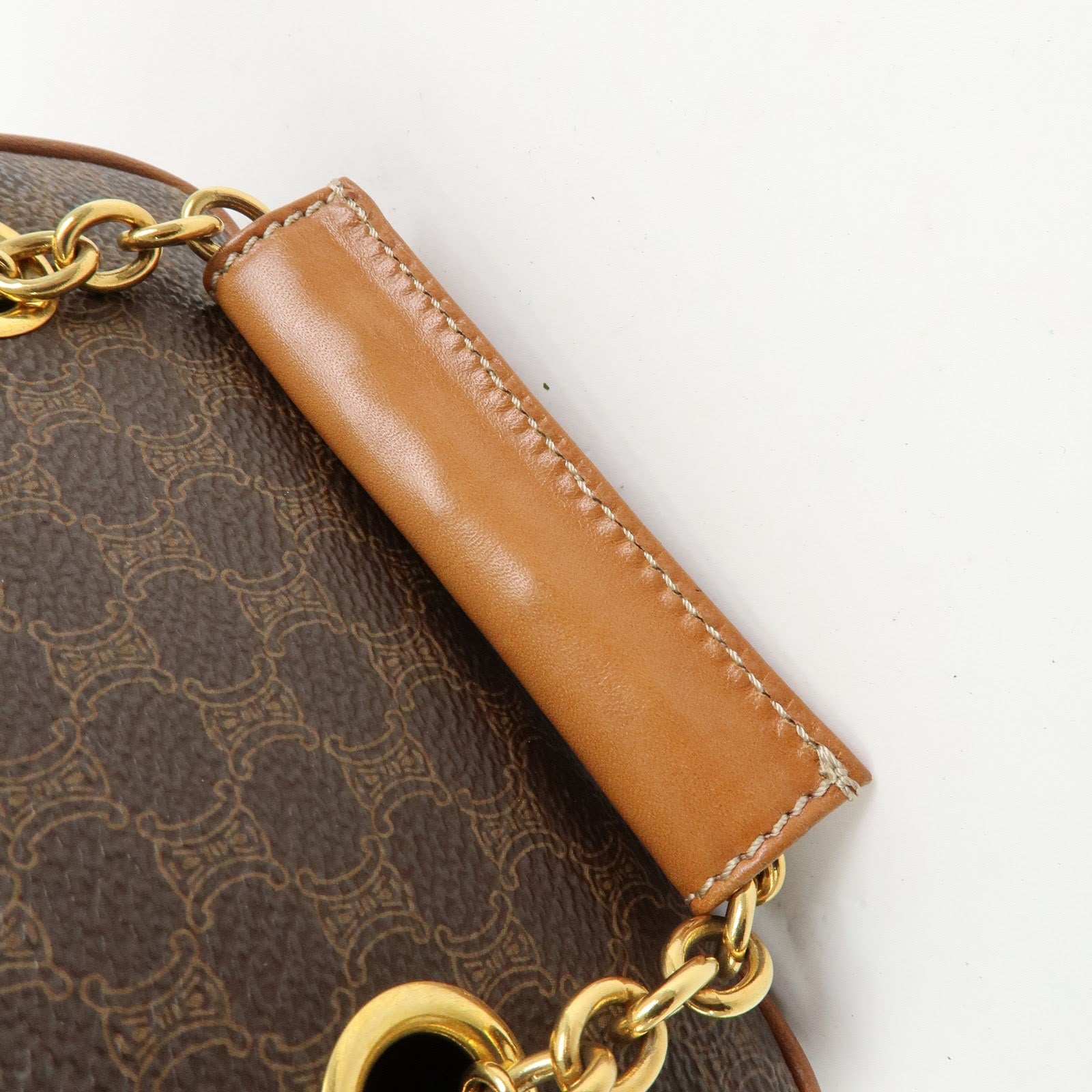 CELINE Macadam PVC Leather Chain Mini Hand Bag Vanity Bag Brown