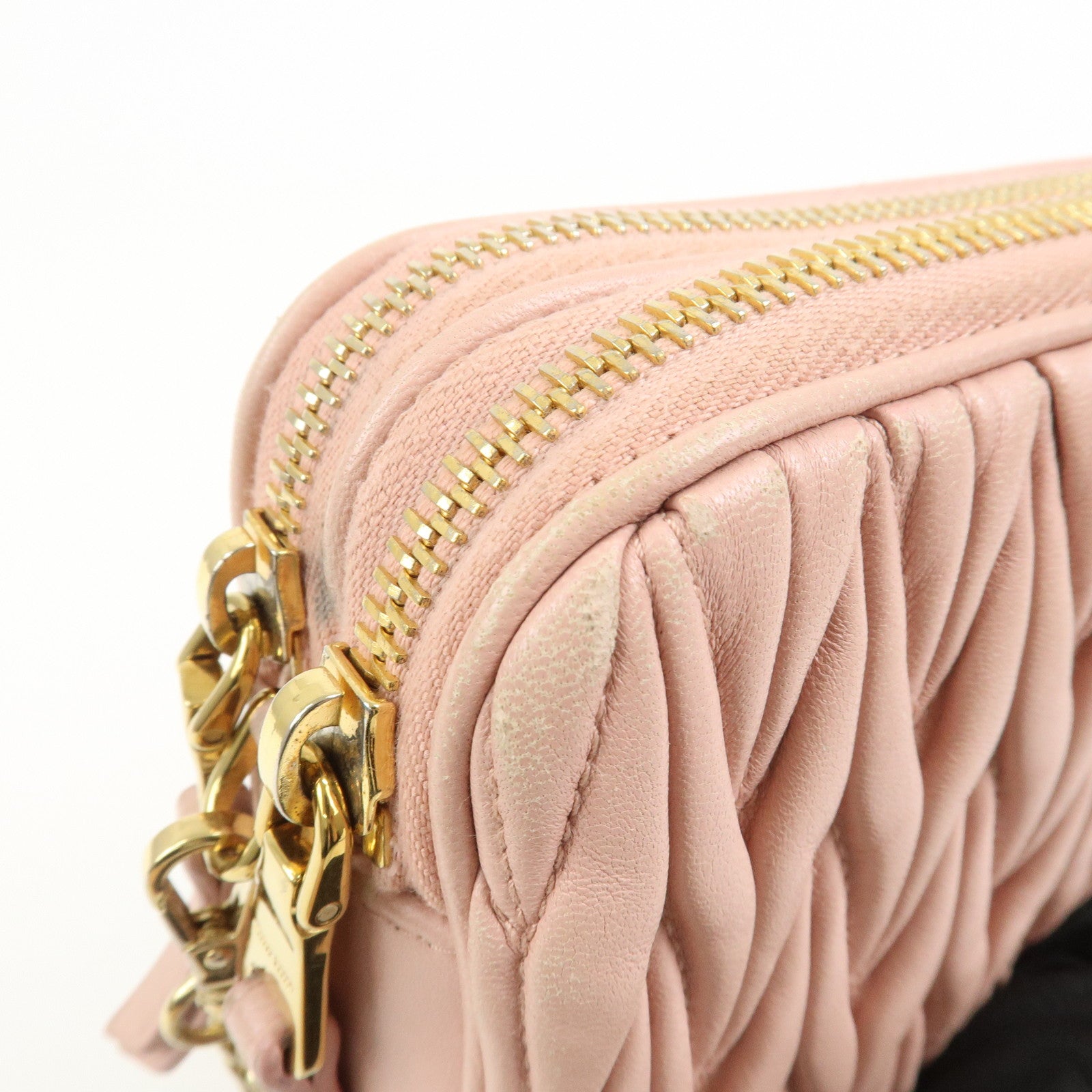 MIU MIU Matelasse Leather Chain Shoulder Bag Crossbody Bag Pink