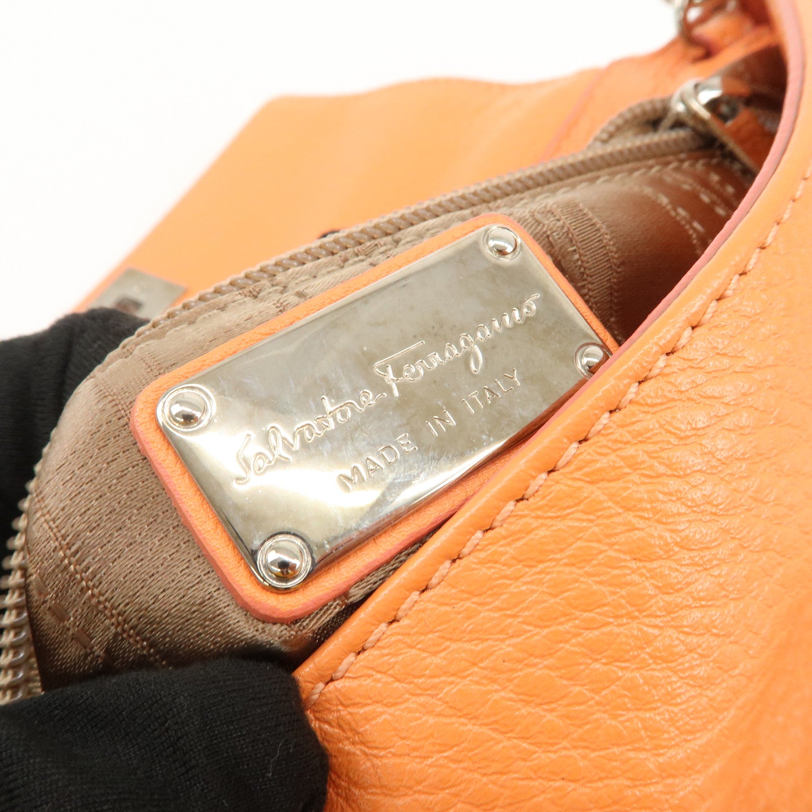 Ferragamo Gancini Leather 2Way Bag Hand Bag Shoulder Bag Orange