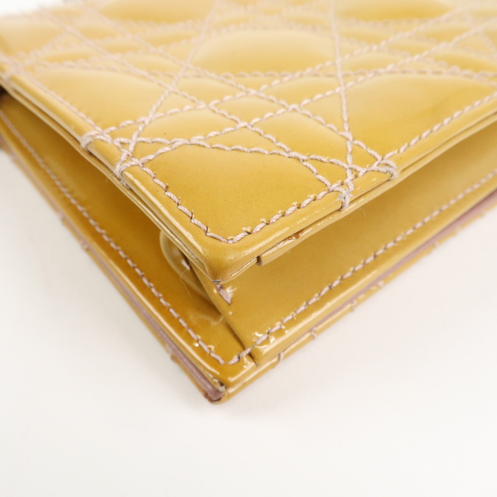 Christian Dior Cannage Patent Leather Chain Shoulder Bag Yellow Used