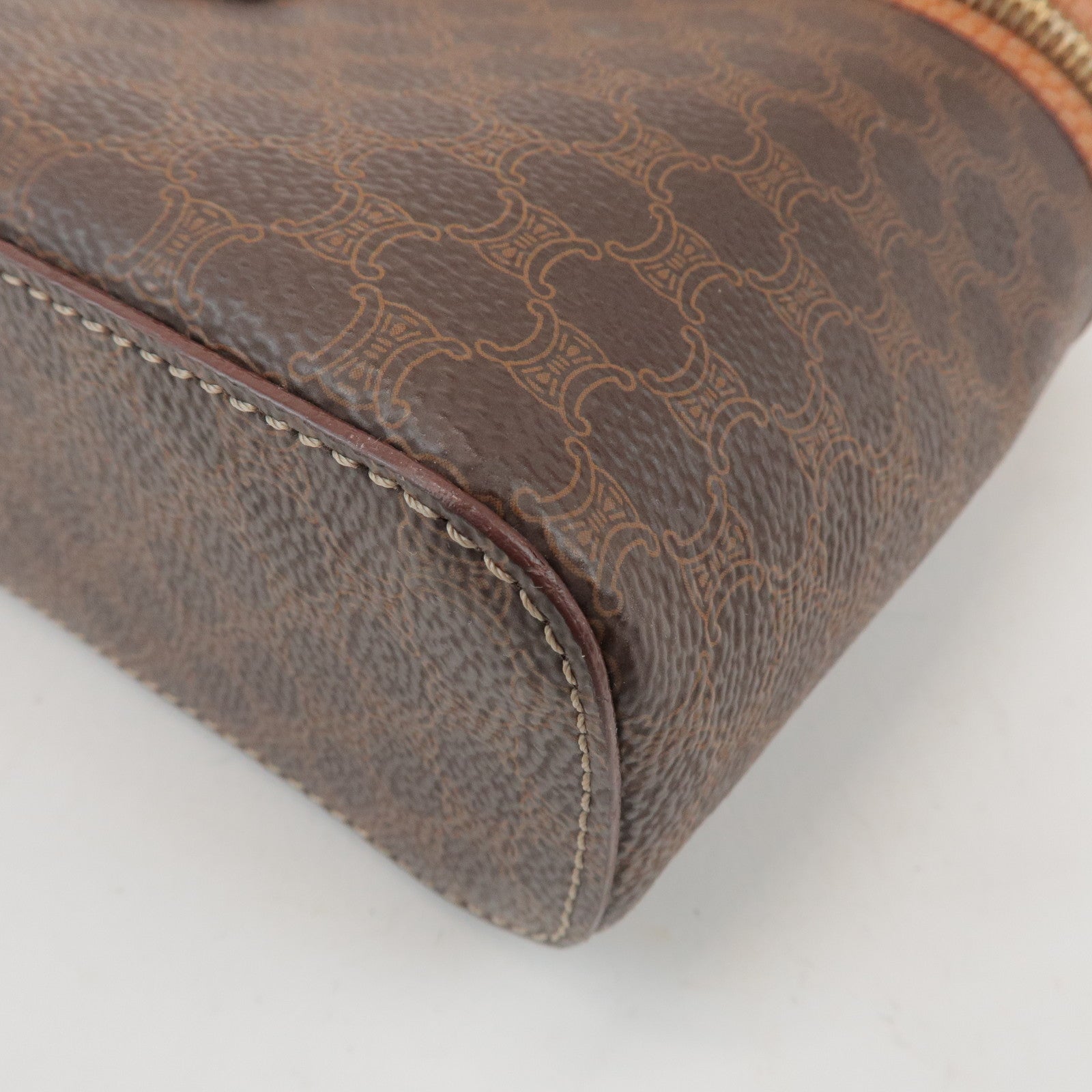 CELINE Macadam PVC Leather Hand Bag Vanity Bag Brown