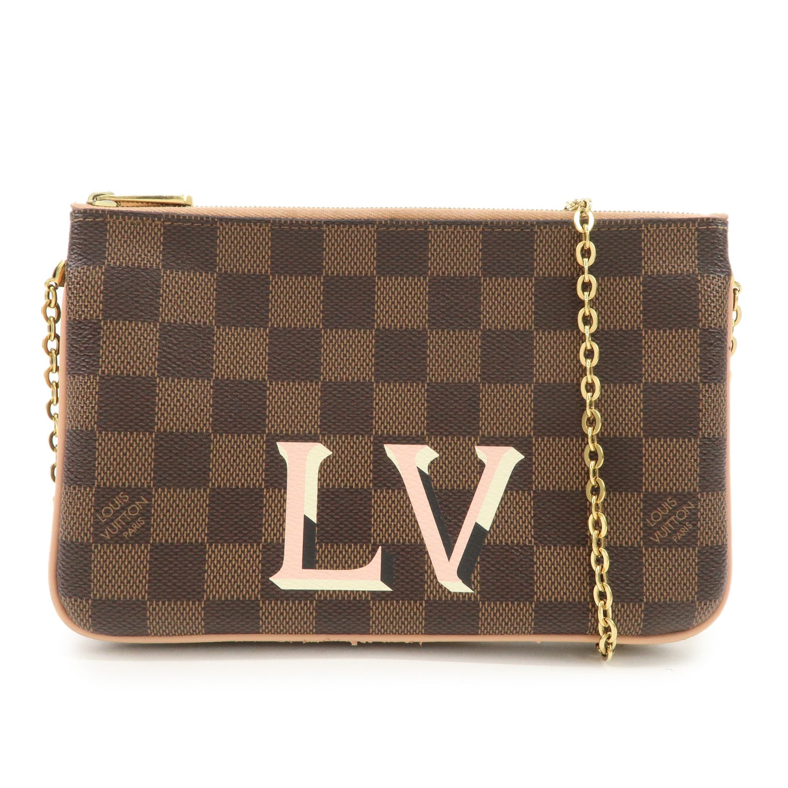 Louis Vuitton Damier Pochette Double Zip Shoulder Bag Brown N60254 Used