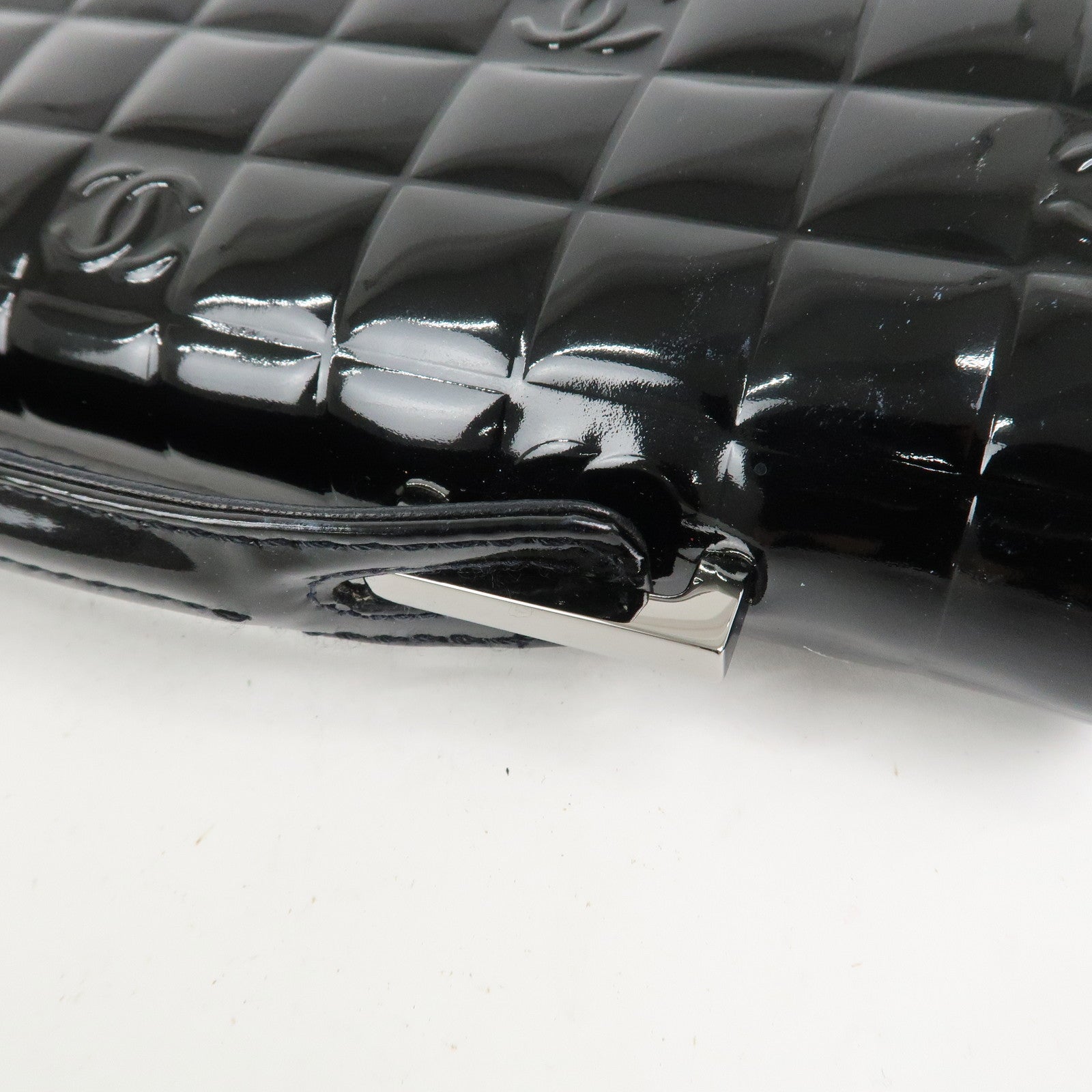 CHANEL Chocolate Bar COCO Mark Patent Leather Hand Bag Black