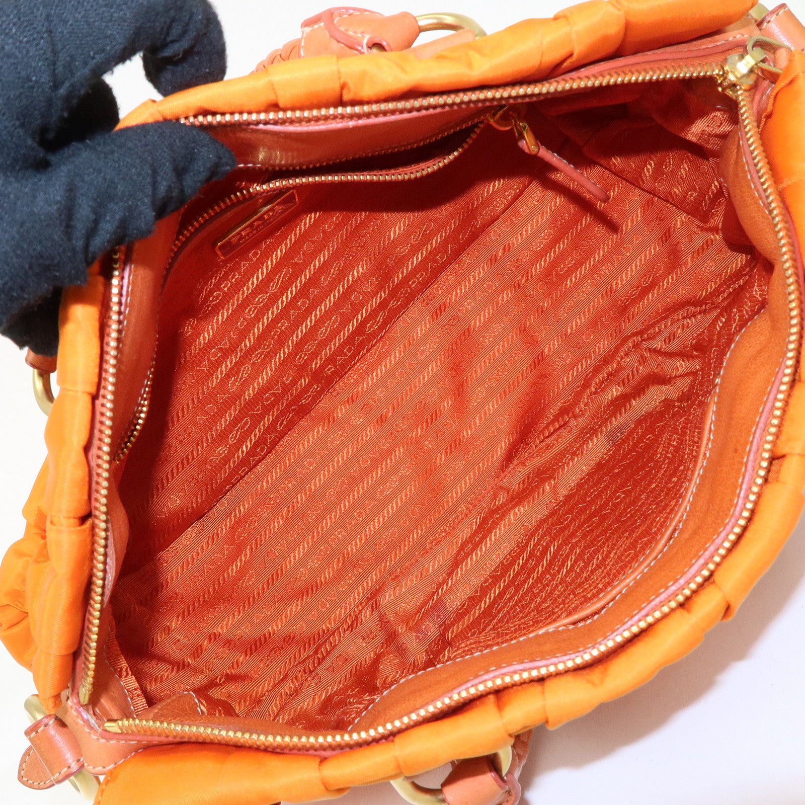 PRADA Triangle Logo Nylon Leather 2Way Bag Hand Bag Orange BN1407 Used