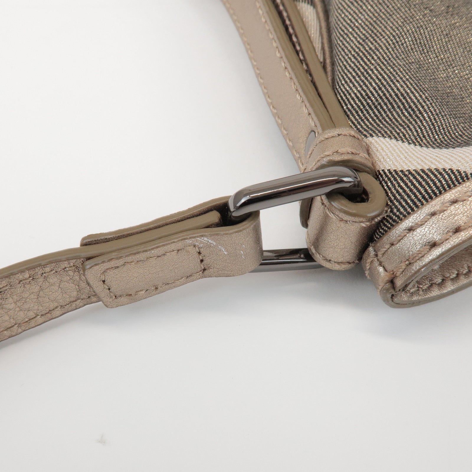 BURBERRY Canvas Leather Plaid Shoulder Bag Crossbody Bag Gold