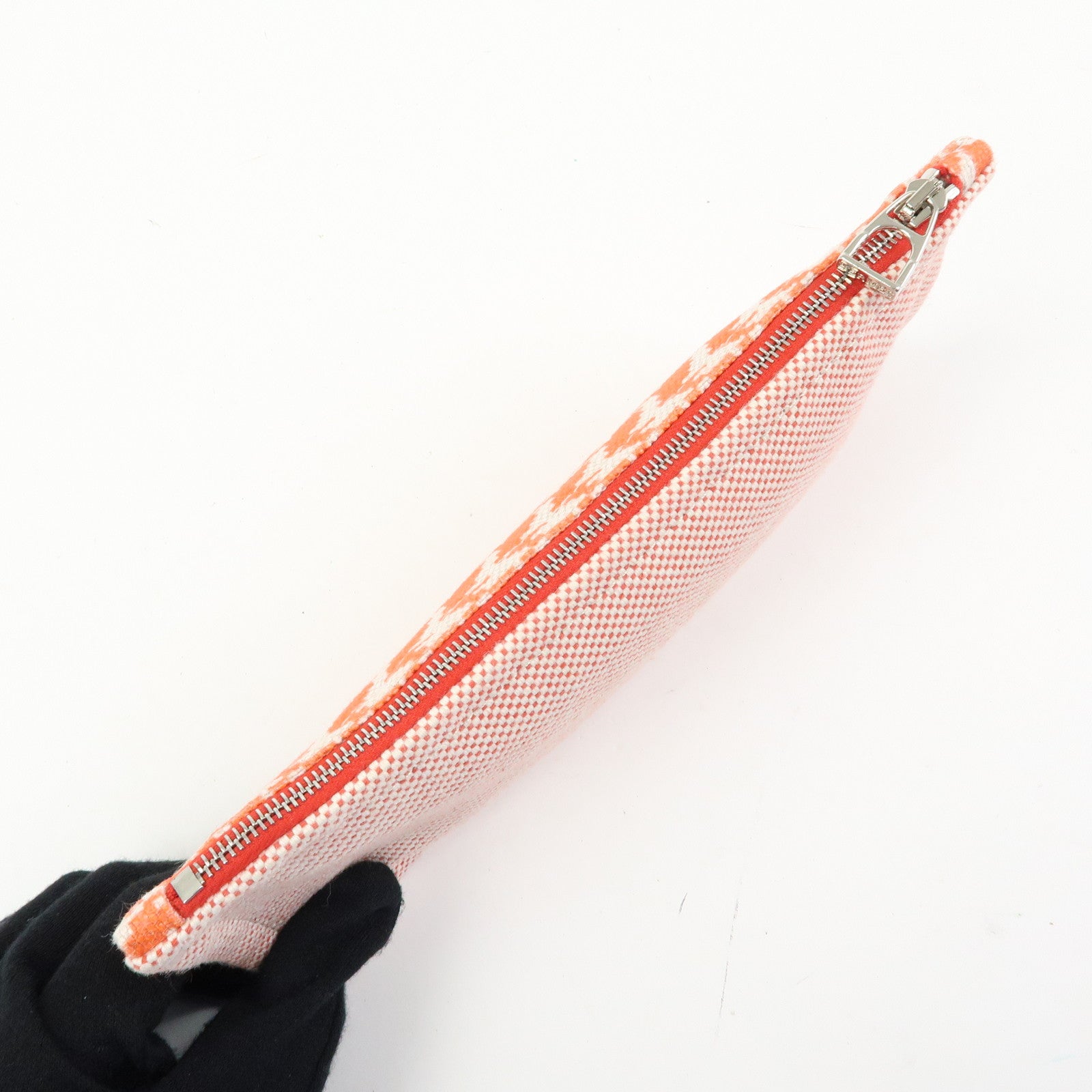 HERMES Ecole PM Cotton Flat Pouch Animaux Pixel Orange Red