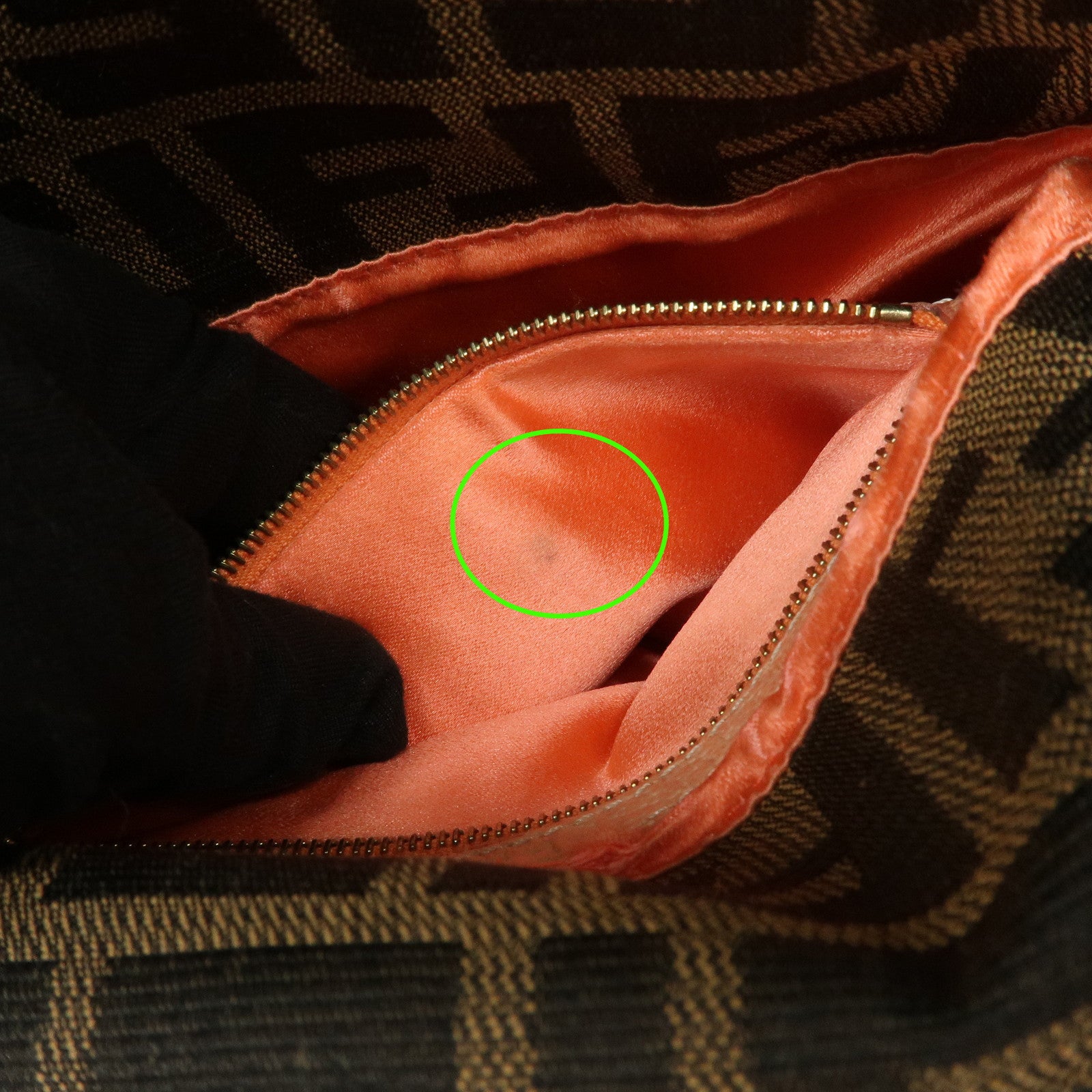 FENDI Zucca Canvas Leather Shoulder Bag Black Pink Flower Motif