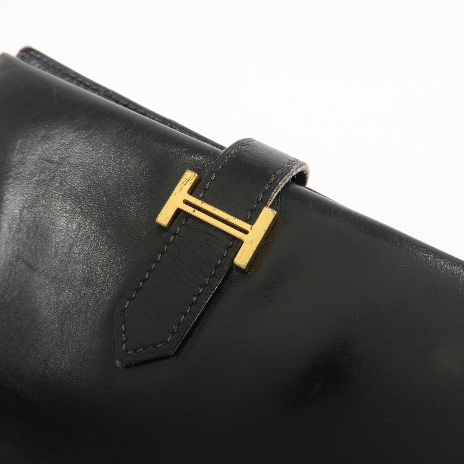 HERMES Box Calf Leather Beant Classic Long Wallet Black