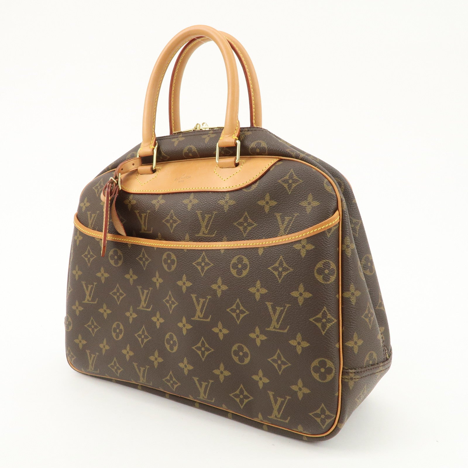 Louis Vuitton Leather Canvas Monogram Deauville Hand Bag Boston Bag Brown Gold Hardware M47270 Used