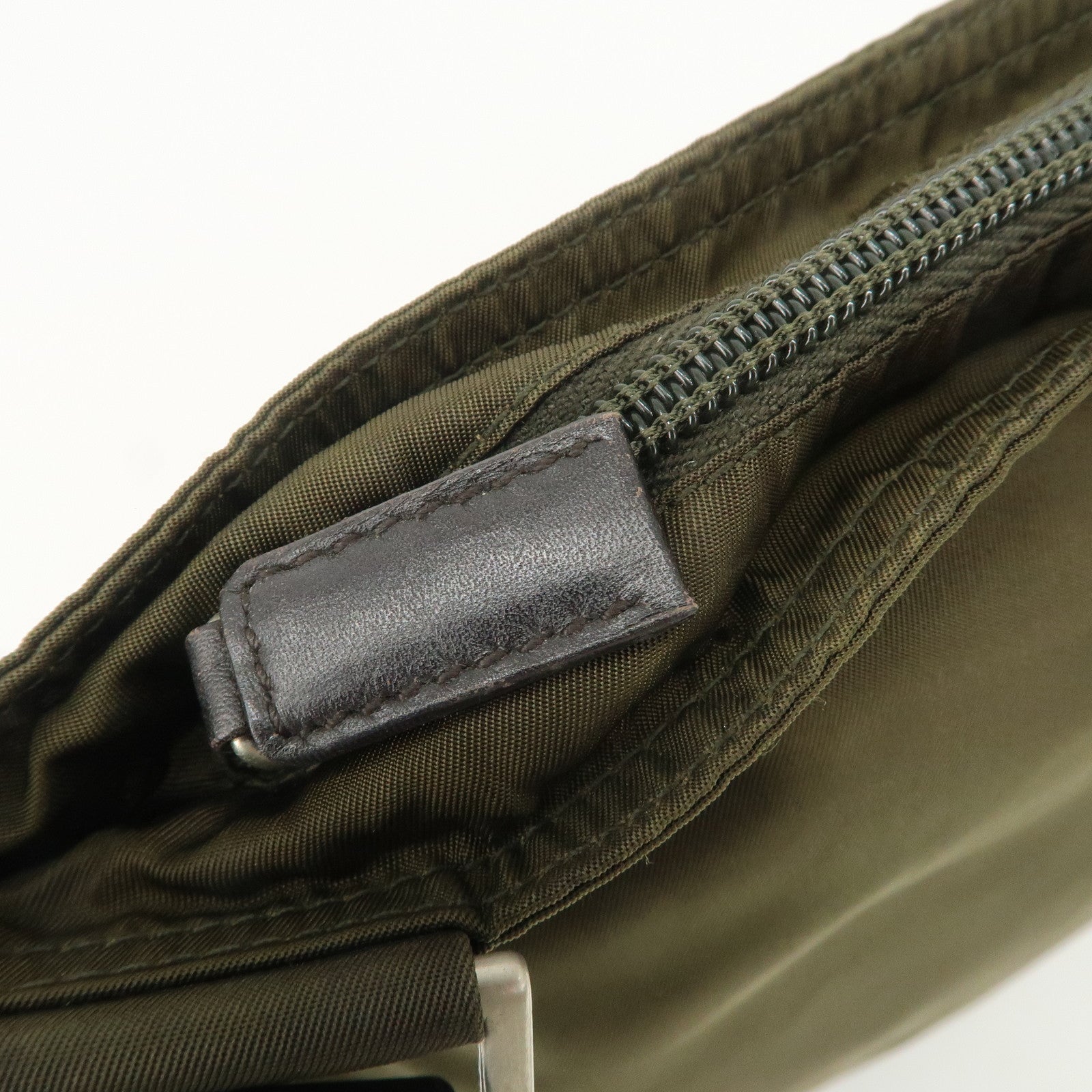 PRADA Logo Nylon Leather Shoulder Bag Crossbody Bag Khaki Black