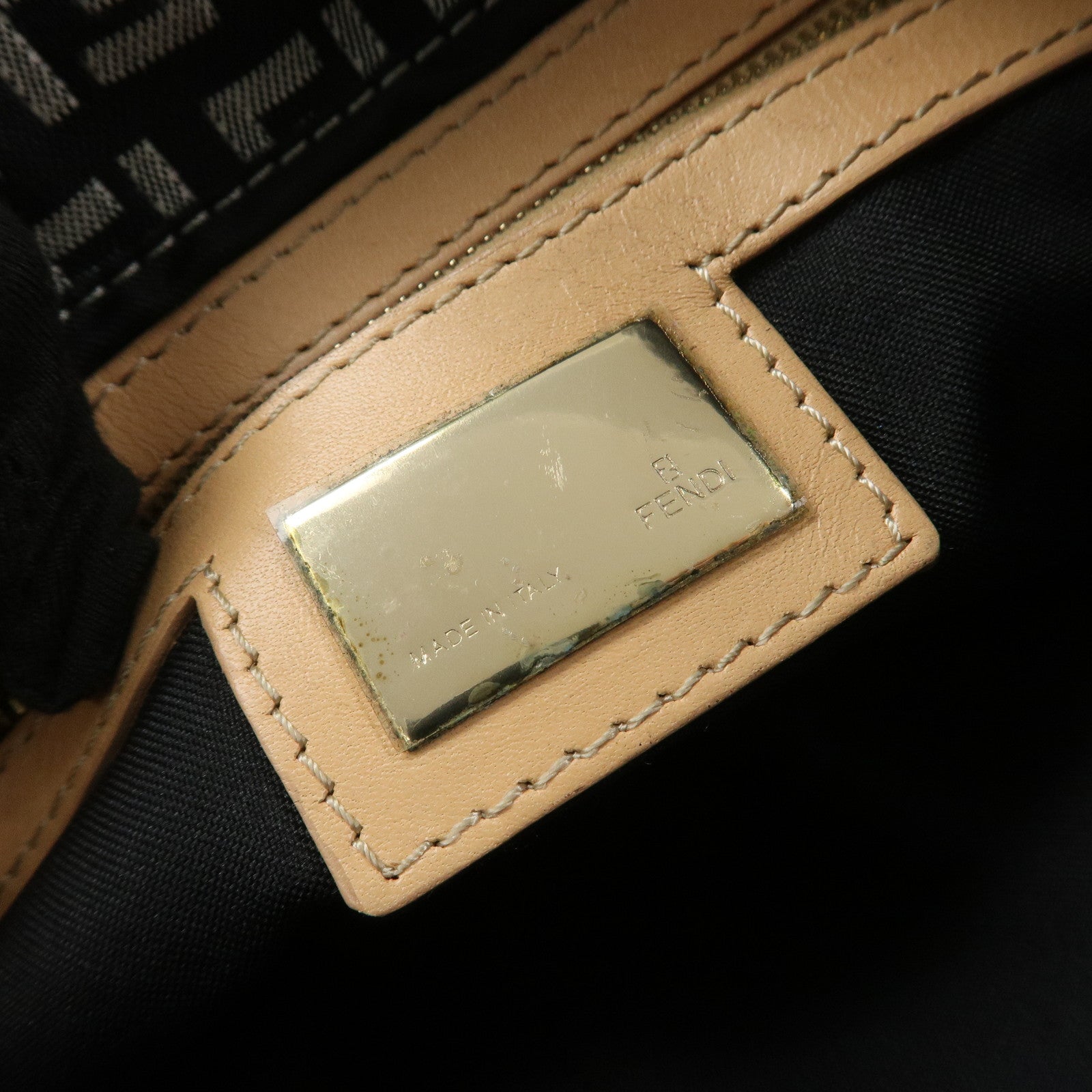 FENDI Zucchino Canvas Leather Shoulder Bag Black Natural 8BR009