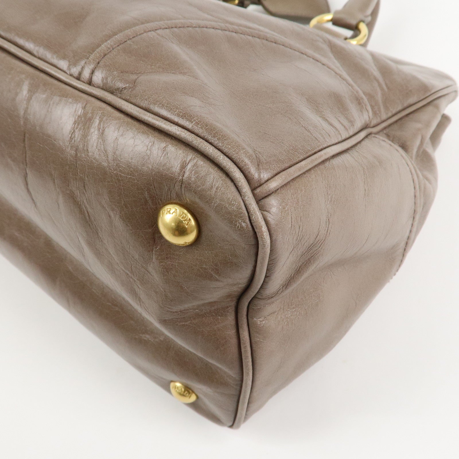 PRADA Logo Leather 2Way Bag Hand Bag Shoulder Bag Greige BN2533 Used