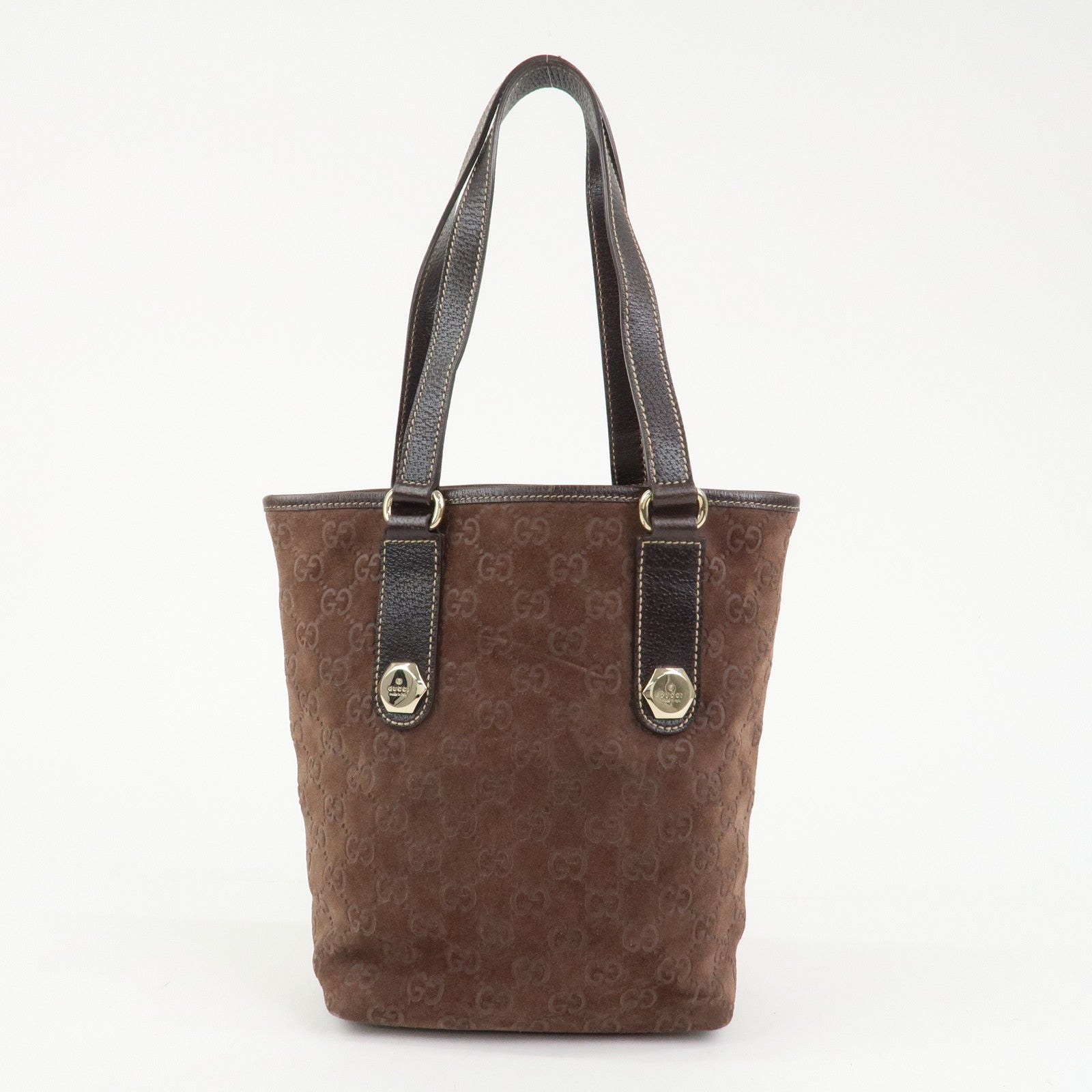 GUCCI GG Monogram Suede Leather Tote Bag Brown 153361