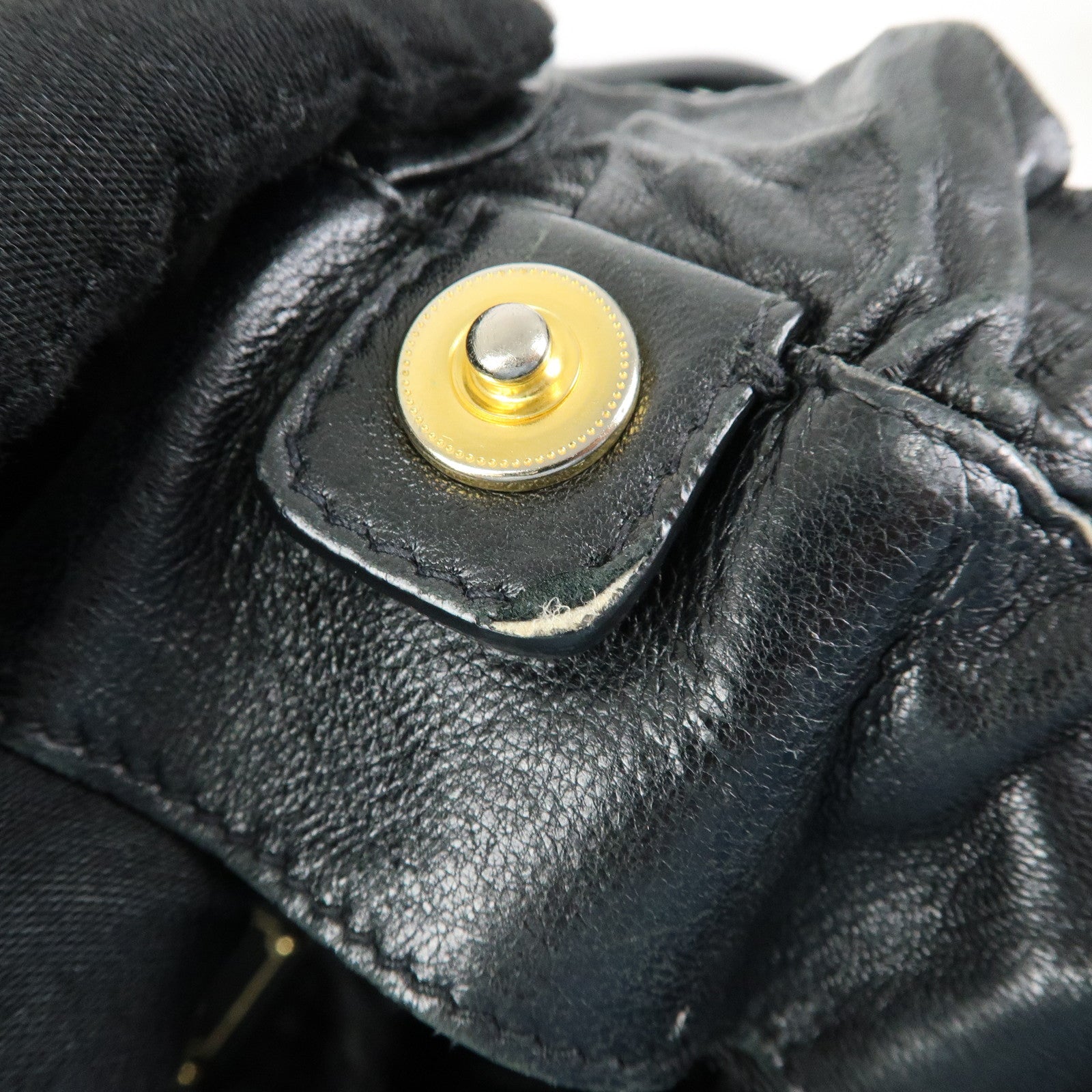 PRADA Leather Drawstring Shoulder Bag Hand Bag Black