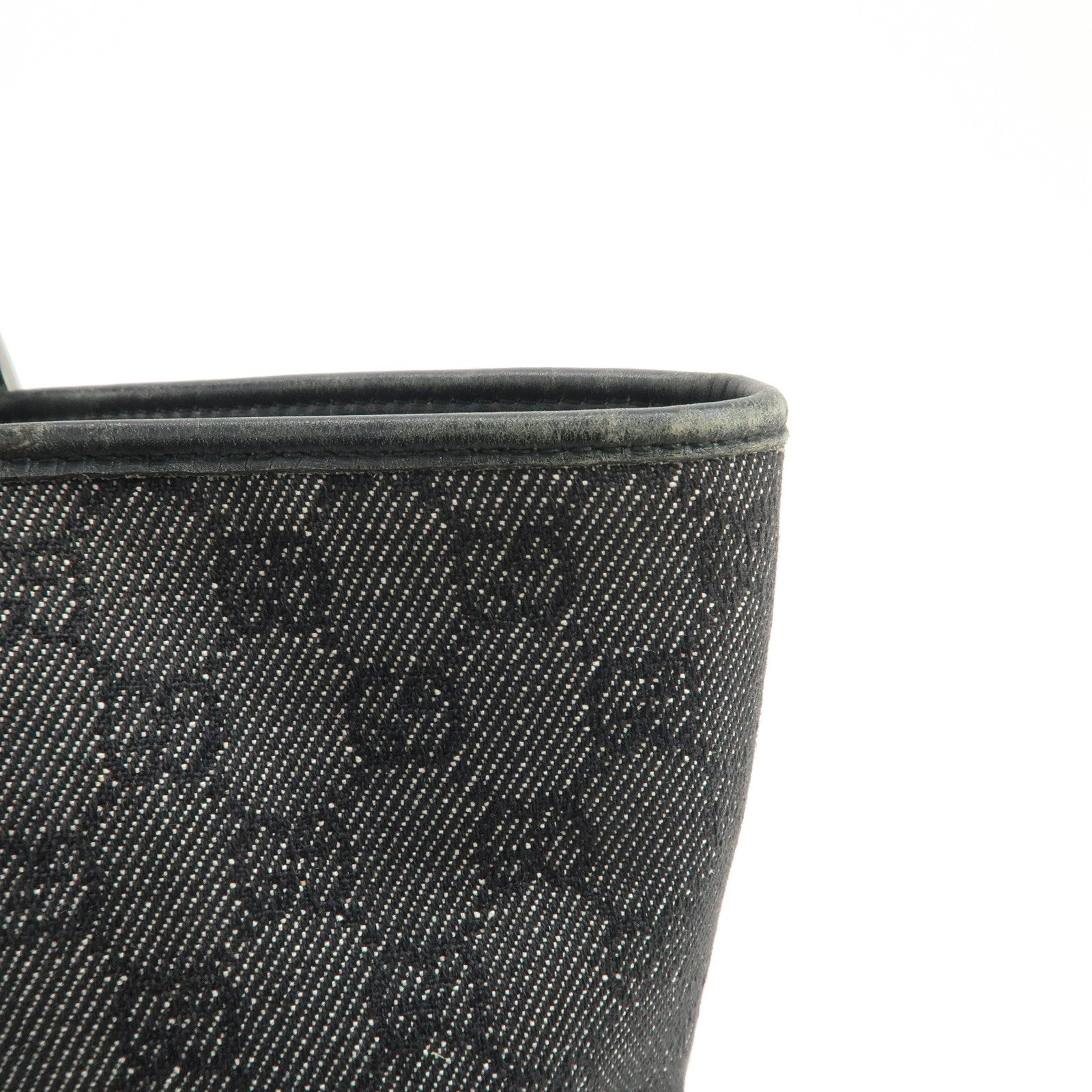 GUCCI GG Monogram Denim Leather Tote Bag Shoulder Bag Black 31243