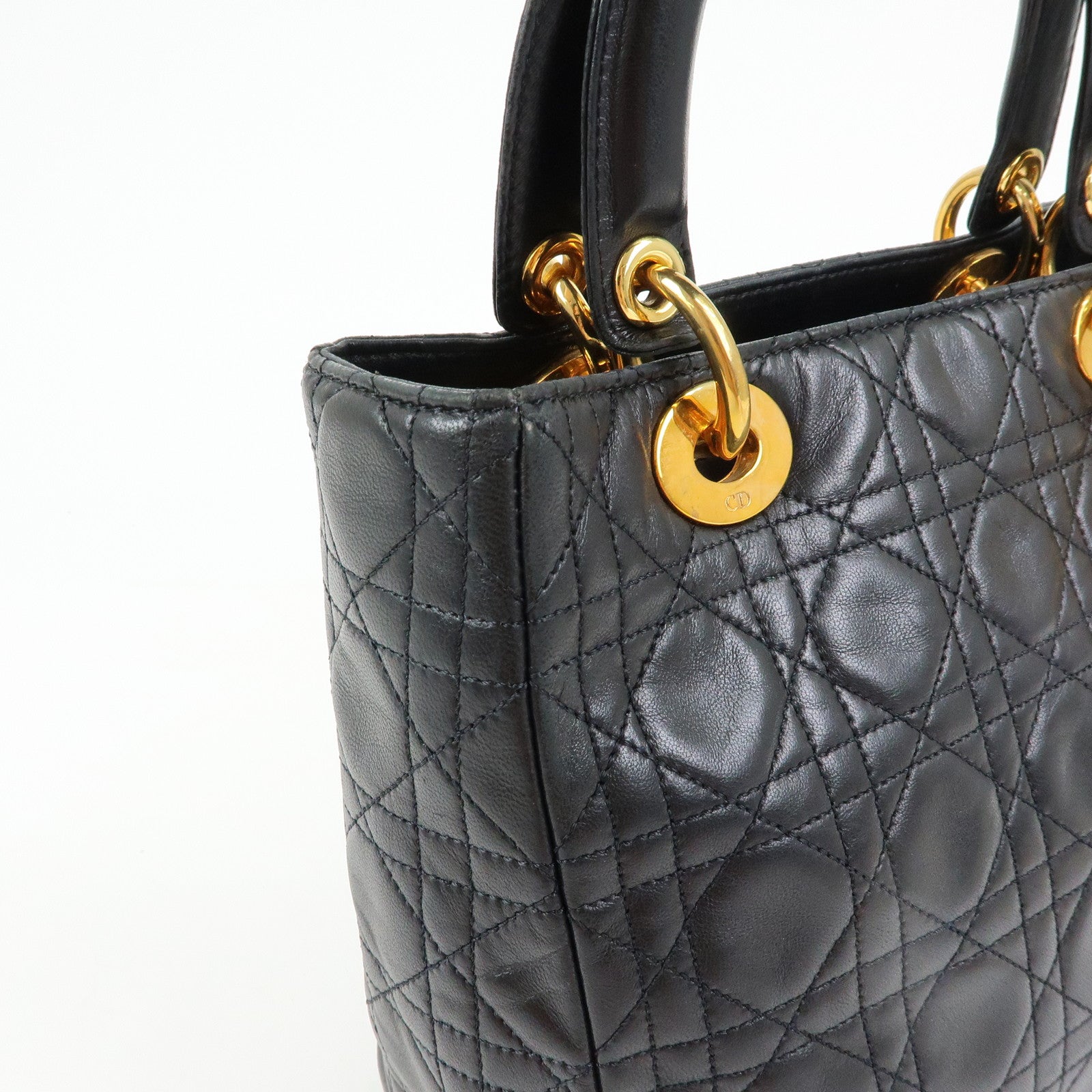 Christian Dior Lady Dior Leather 2Way Bag Hand Bag Black