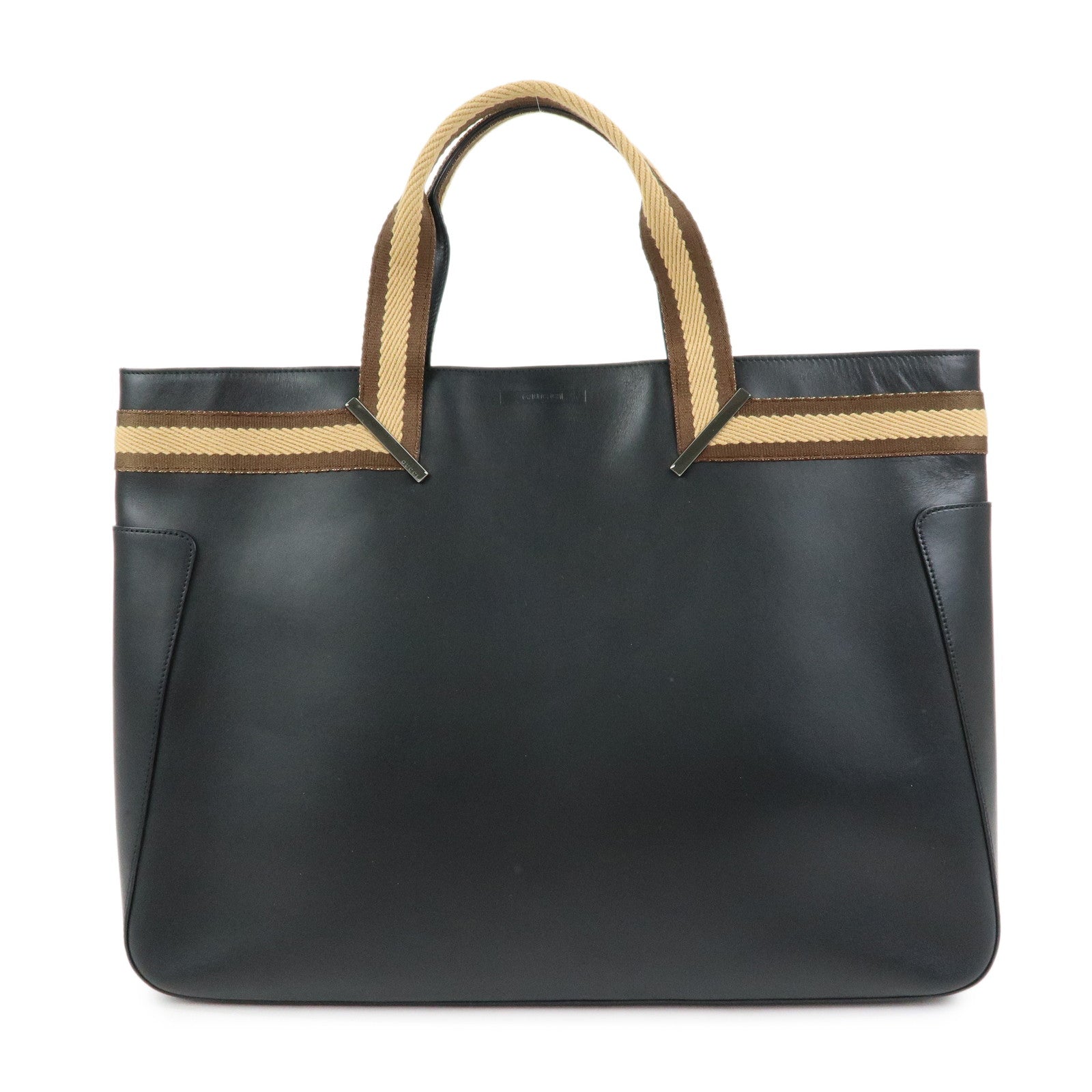 GUCCI Sherry Leather Tote Bag Hand Bag Black Brown 002.1134