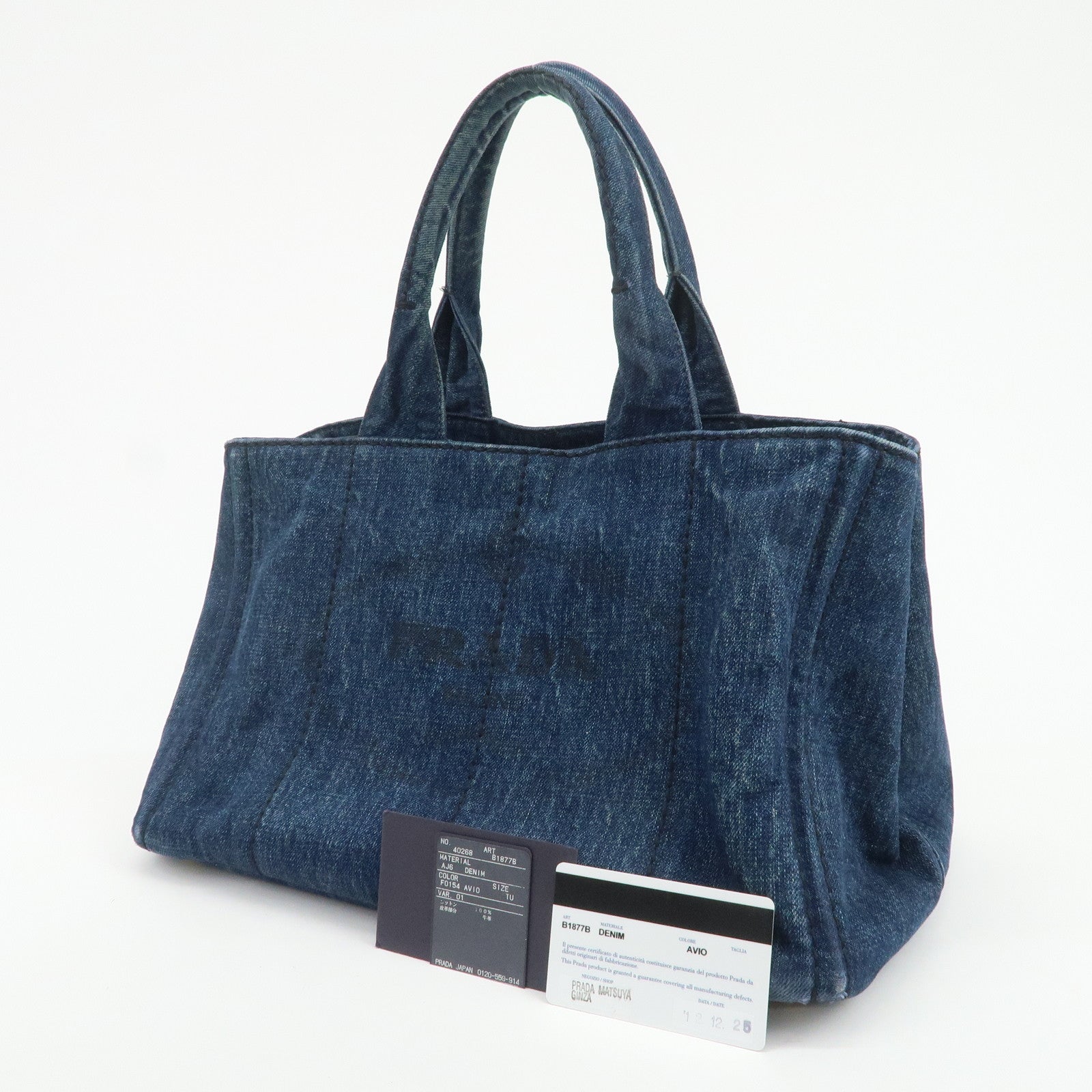 PRADA Triangle Logo Canapa Denim Tote Bag Hand Bag B1877B
