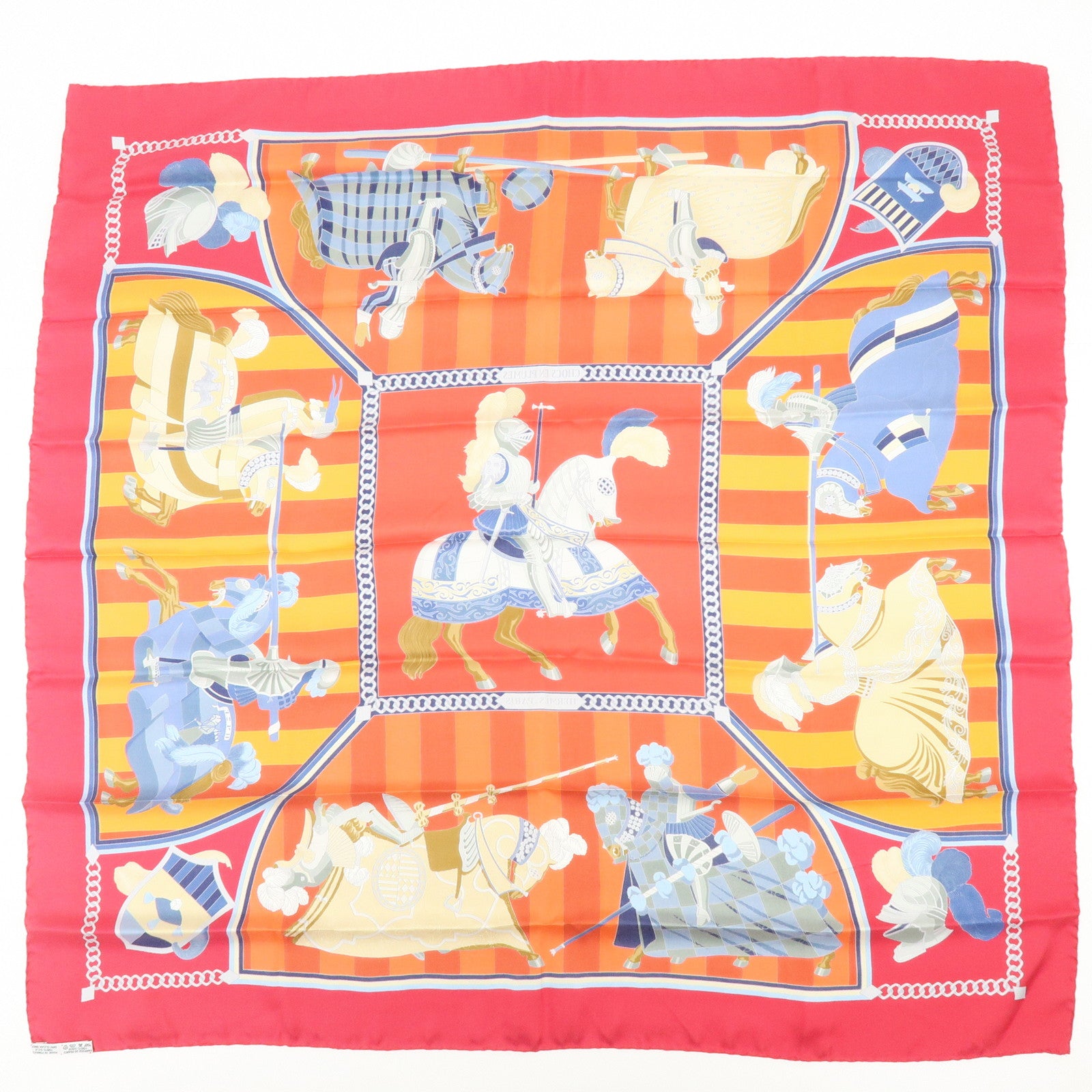 HERMES Carre 90 Silk 100% Scarf CHOCS EN PLUMES Red Orange