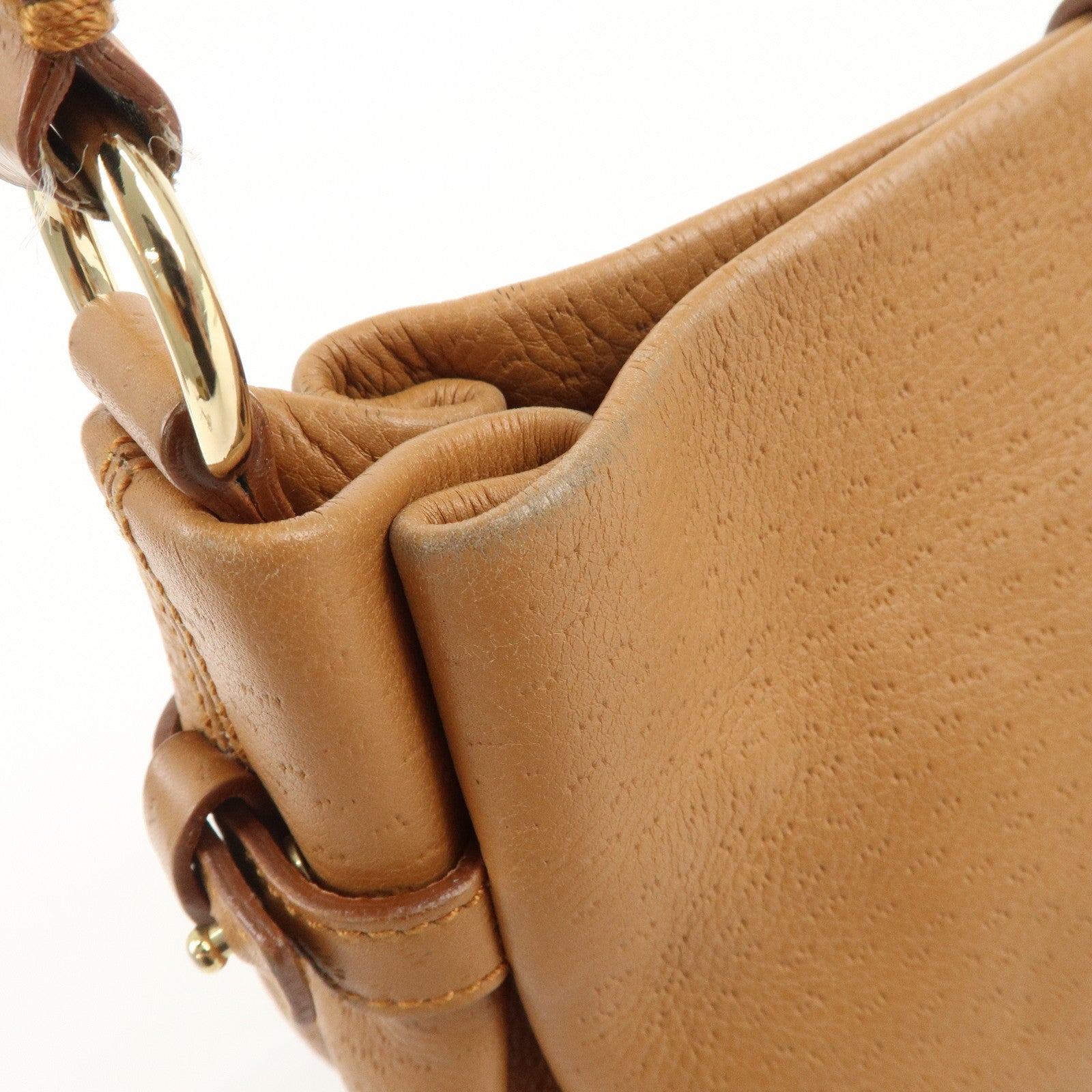 Ferragamo Gancini Leather Shoulder Bag Hand Bag Brown Gold