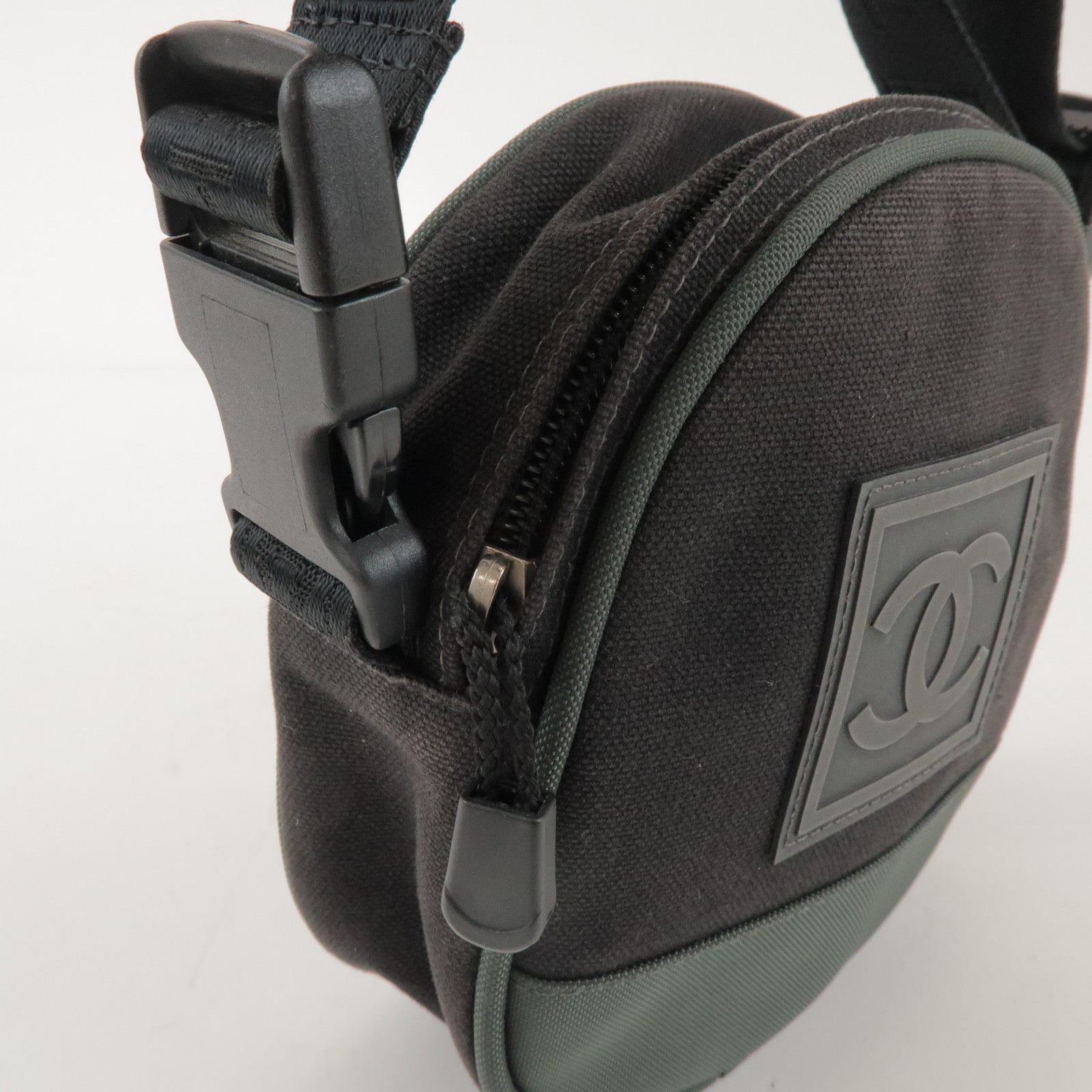 CHANEL Sport Line COCO Mark Canvas Shoulder Bag Black Green A23300