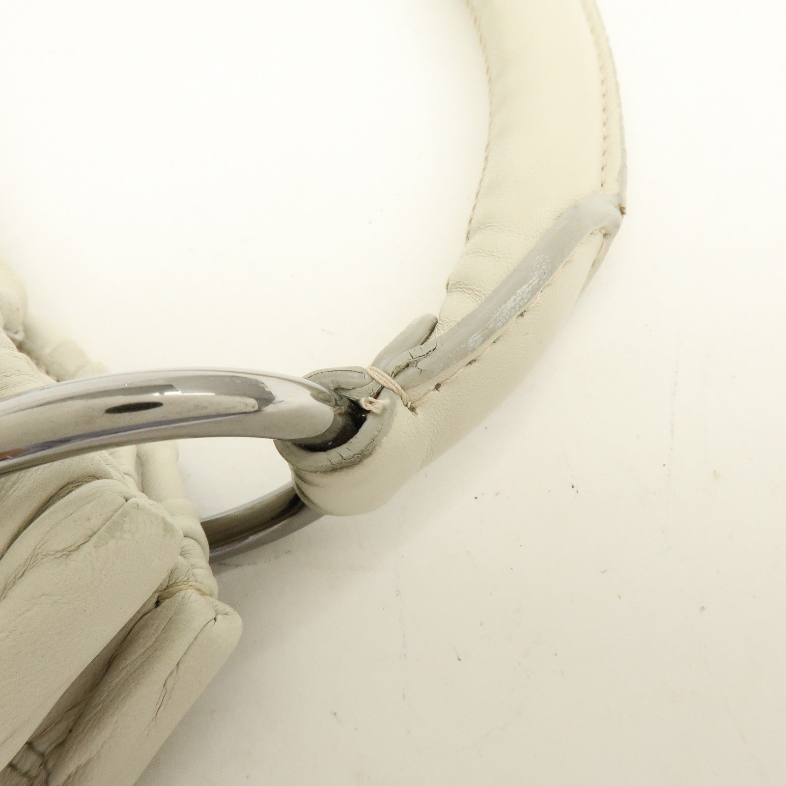 PRADA Gathered Leather Shoulder Bag Hand Bag Light Beige