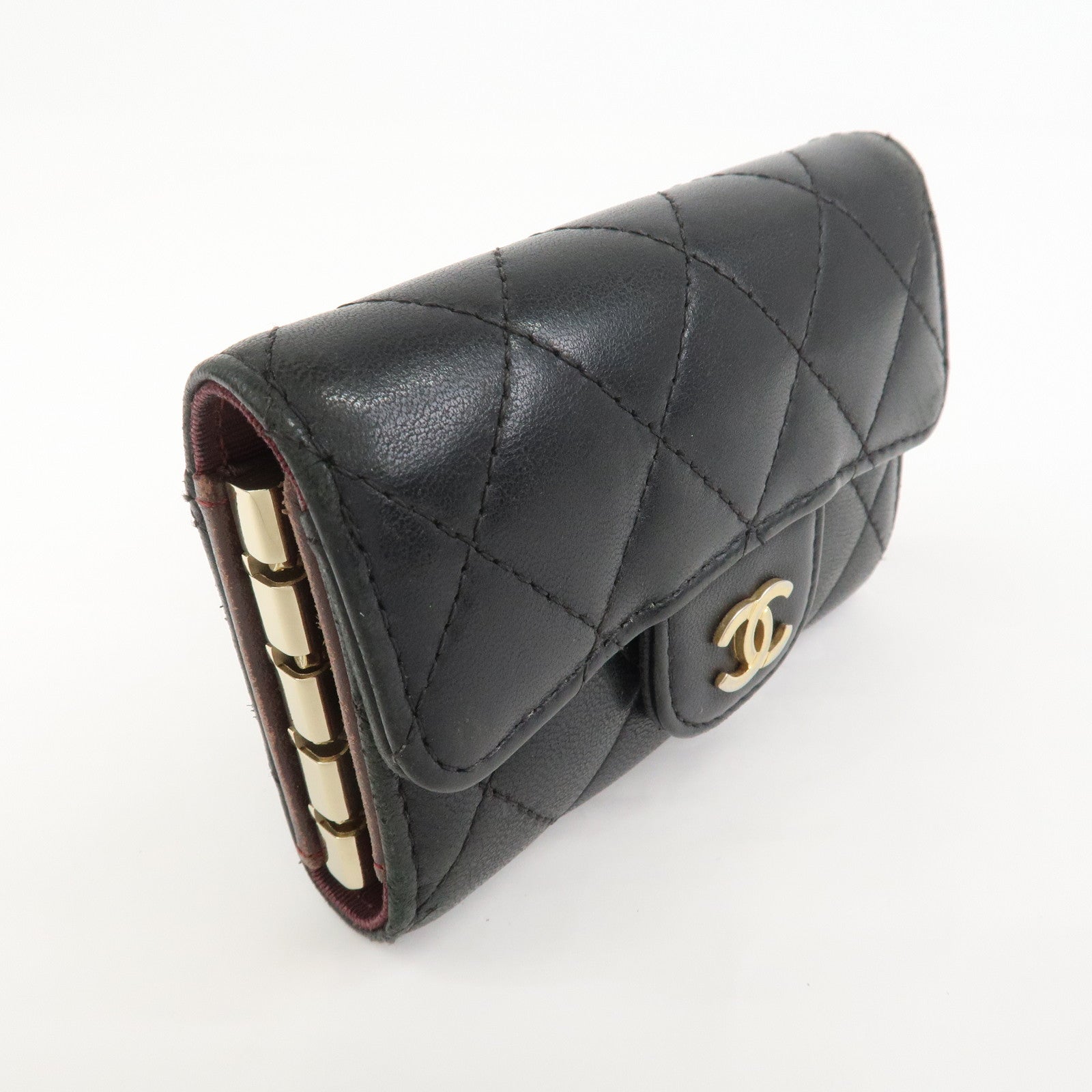 CHANEL COCO Mark Lamb Skin 4 Rings Key Case Black Gold AP0222