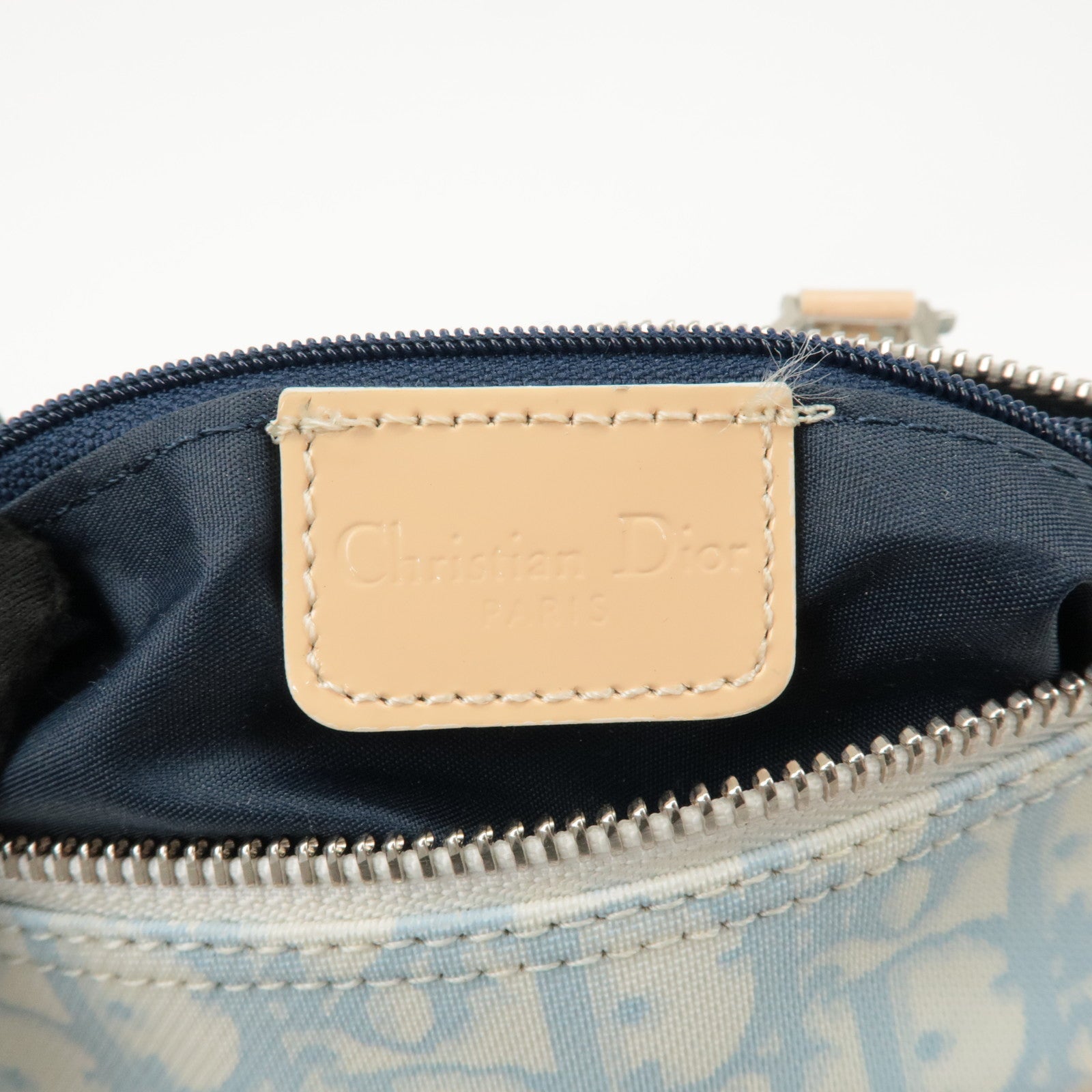 Christian Dior Trotter Leather PVC Hand Bag Beige Light Blue Used
